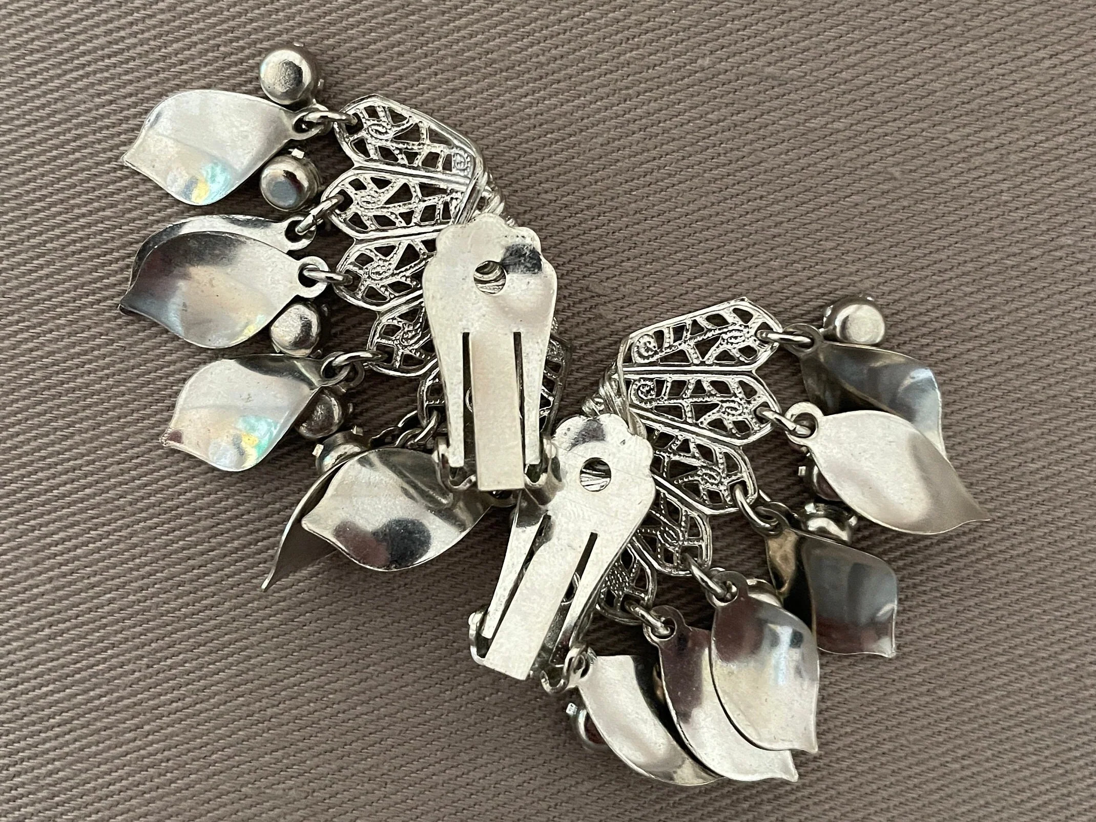 Vintage Filigree Ear Climber Clip Earrings with Faux Sapphire Crystals - Image 4