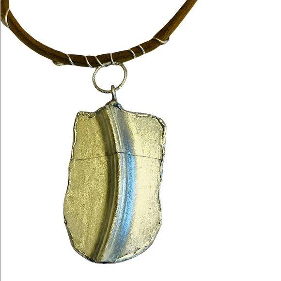 Vintage Fine China and Leather Soldered Pendant Handcrafted - Image 5