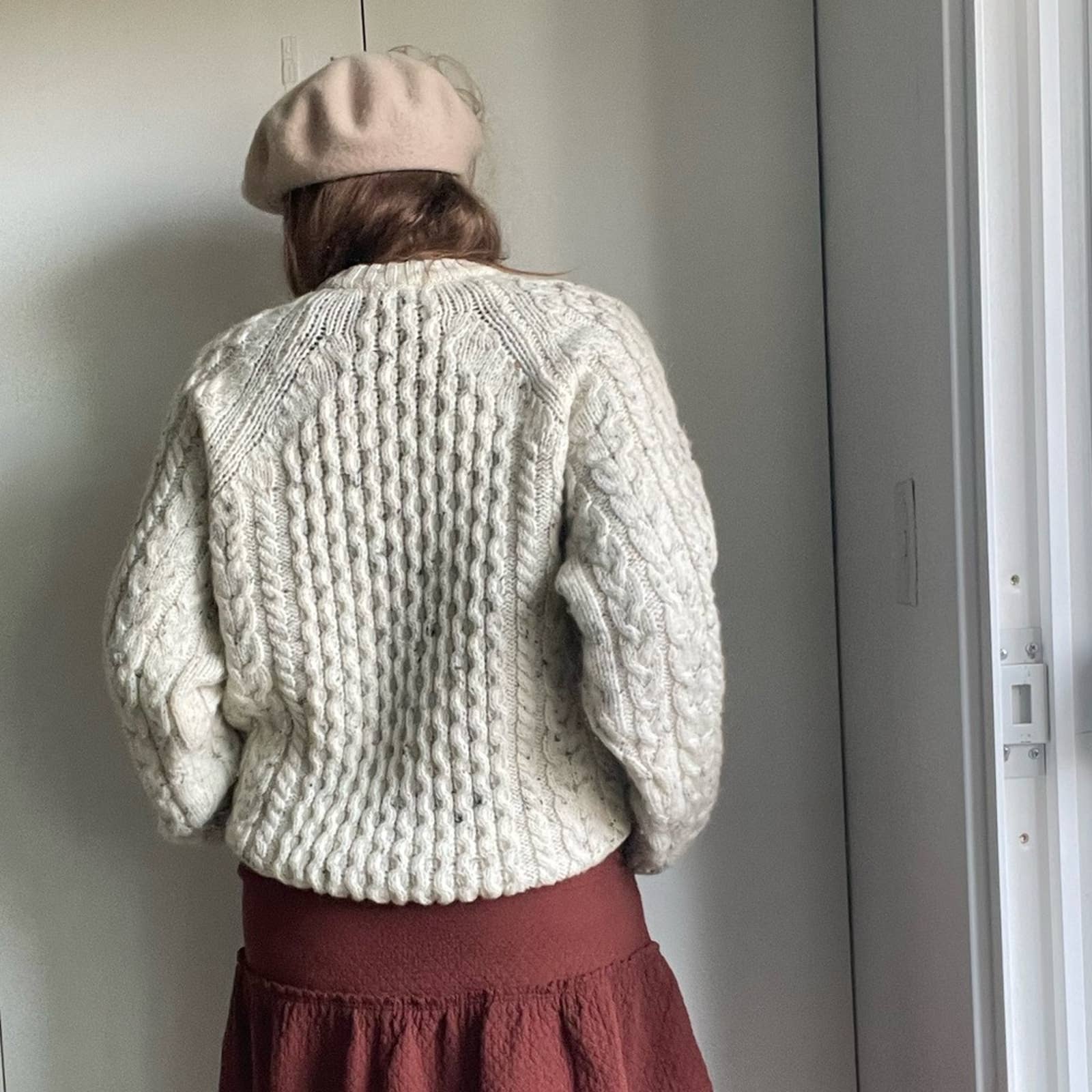 Vintage Fishermans Sweater Lambswool Cream Chunky Fall Knit Cozy Lrg by Lands' End - Image 2