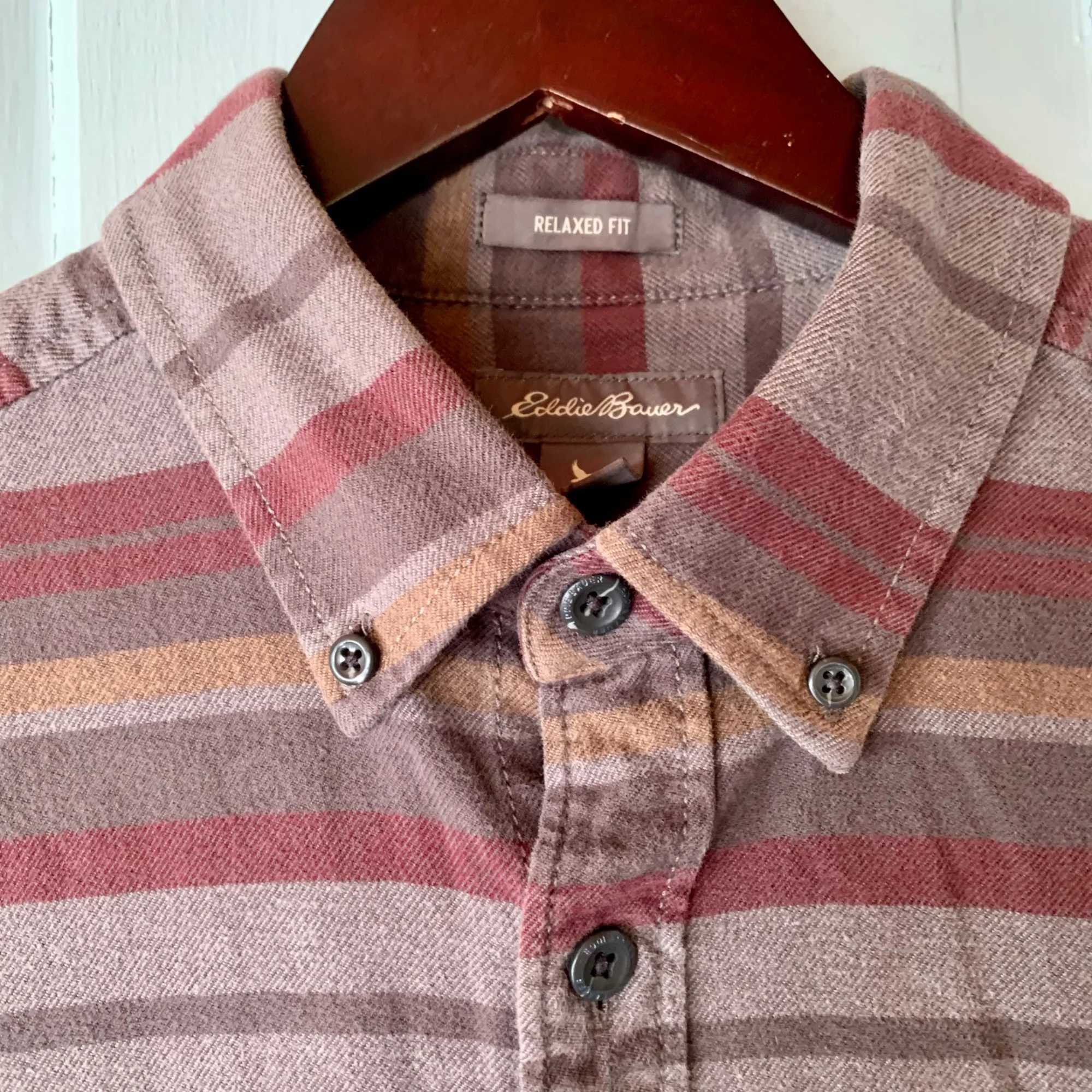 Vintage Flannel Horizontal Woven Stripes Medium Cotton Paint Spots! by Eddie Bauer - Image 3
