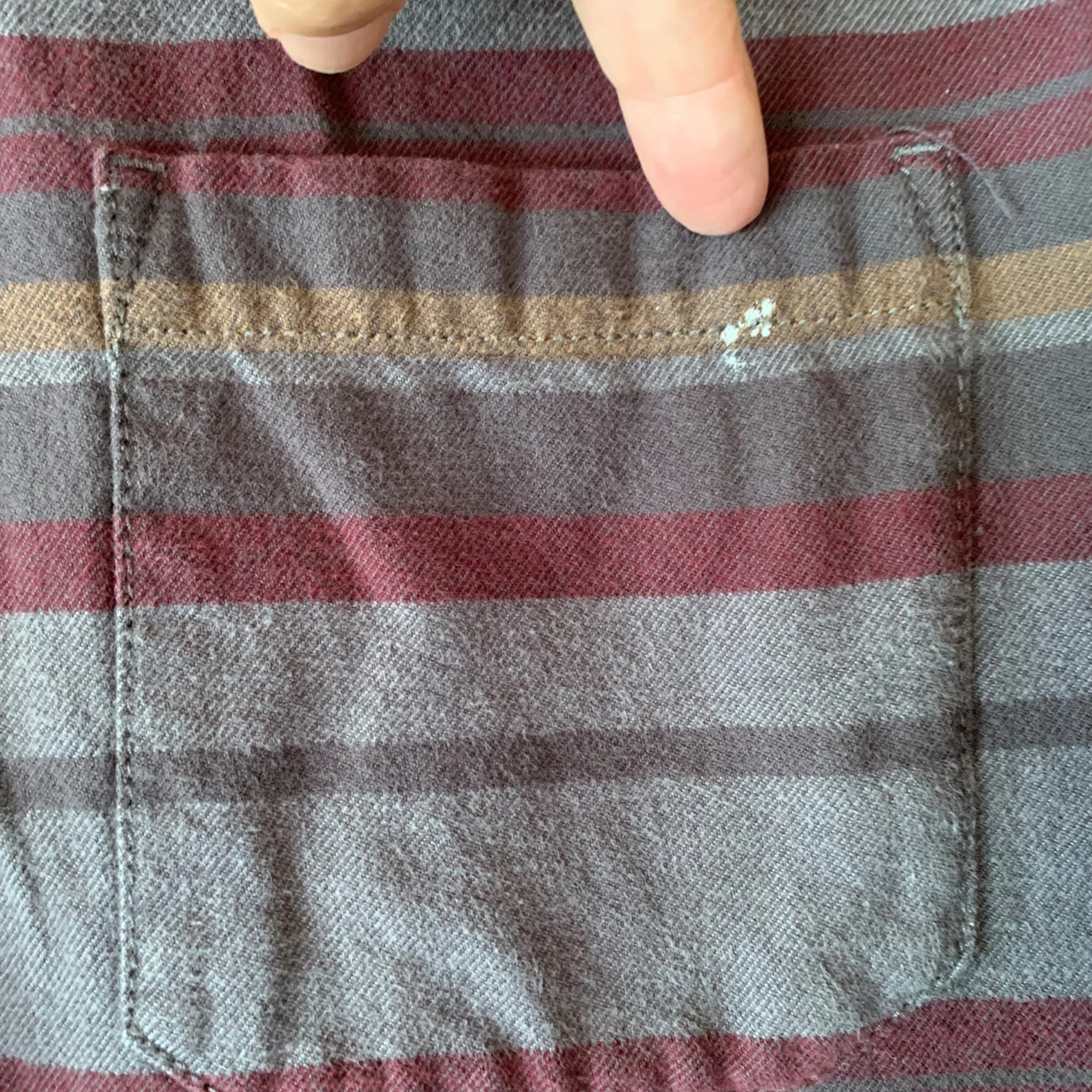 Vintage Flannel Horizontal Woven Stripes Medium Cotton Paint Spots! by Eddie Bauer - Image 4