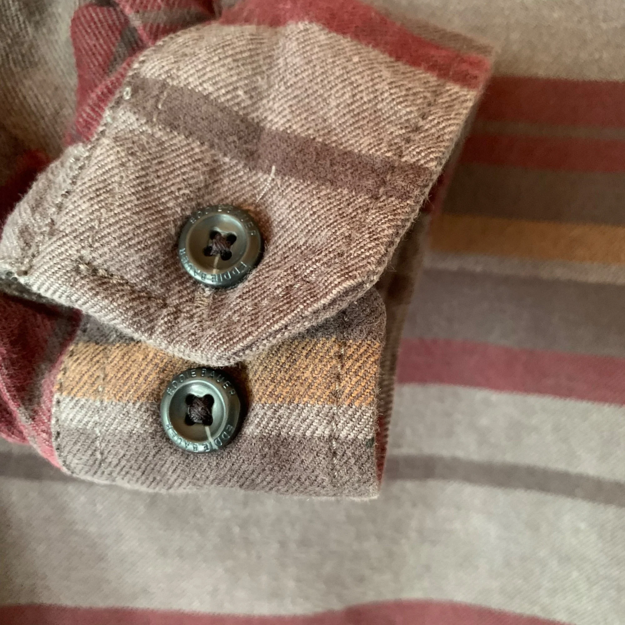 Vintage Flannel Horizontal Woven Stripes Medium Cotton Paint Spots! by Eddie Bauer - Image 5