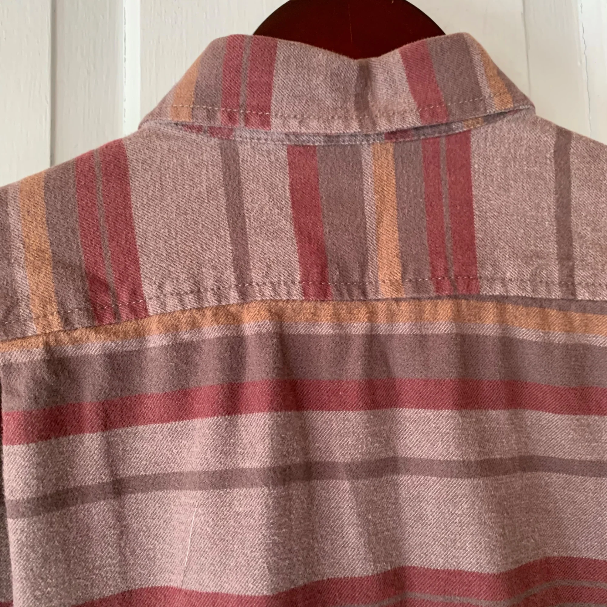Vintage Flannel Horizontal Woven Stripes Medium Cotton Paint Spots! by Eddie Bauer - Image 7