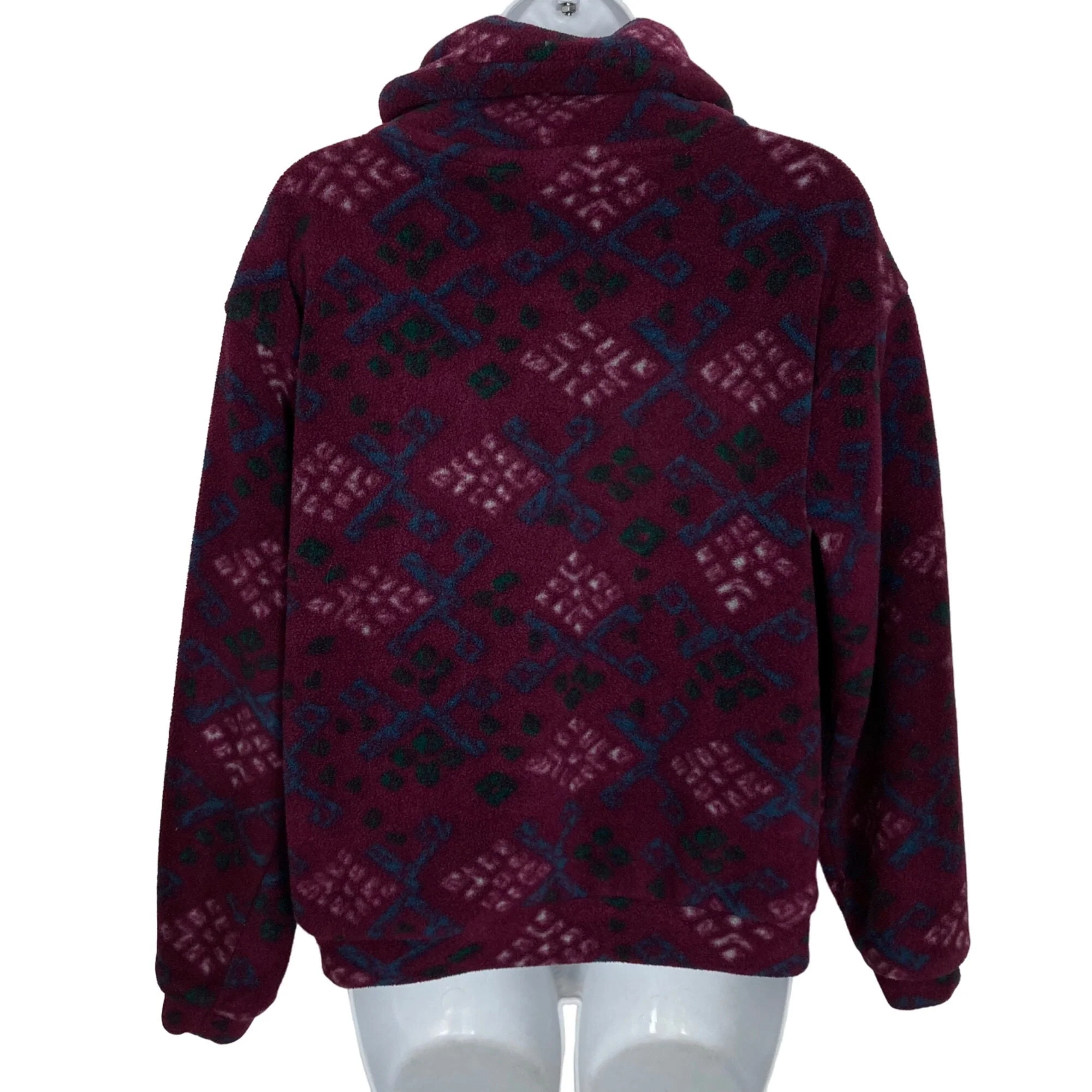 Vintage Fleece Pullover Womens Small Burgundy Diamond Pattern Shawl Collar by Eastern Mountain Sports - Image 2