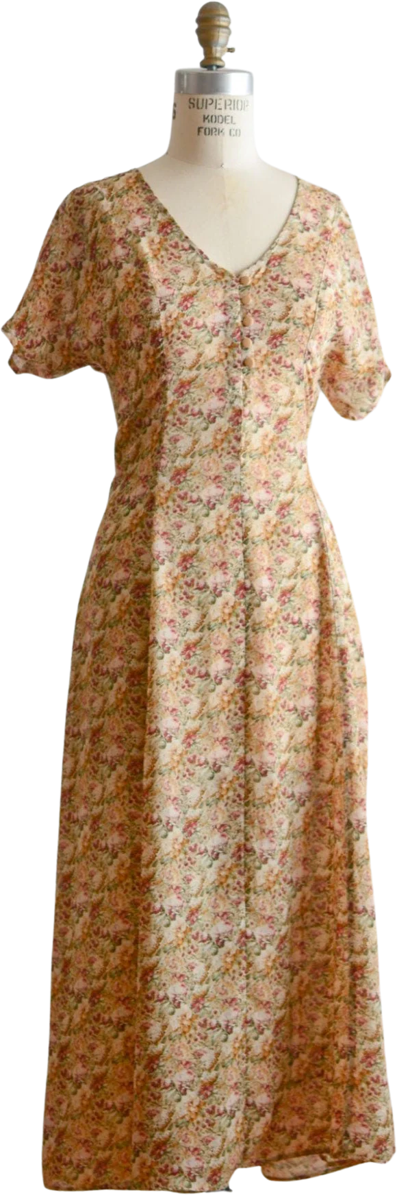 Vintage Floral 90s Maxi Dress Romantic Christy Dawn Style Brown Green Olive by Dawn Joy Fashions