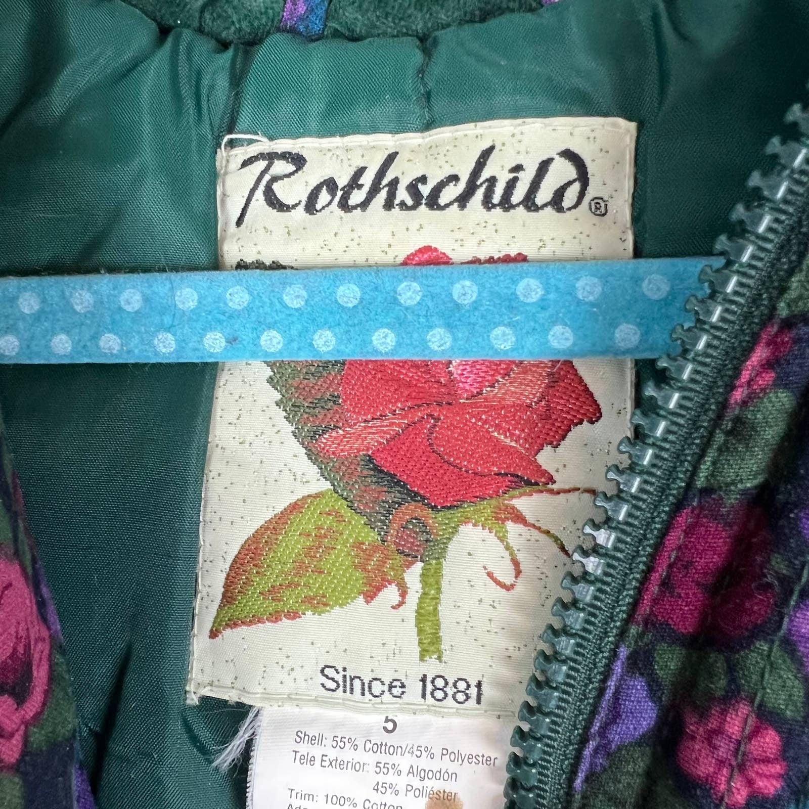Vintage Floral Green Velvet Dress Coat and Handwarmer Purse Hooded Sz 5 by Rothschild - Image 4