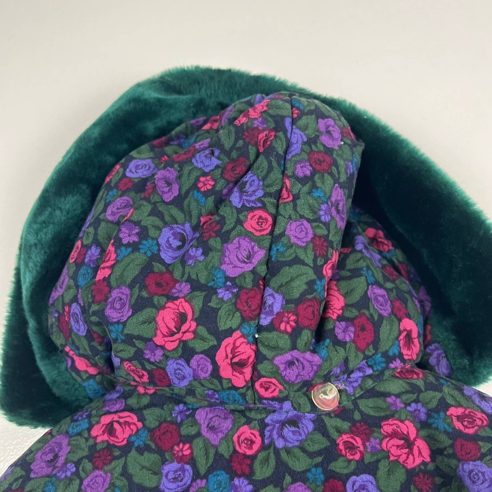 Vintage Floral Green Velvet Dress Coat and Handwarmer Purse Hooded Sz 5 by Rothschild - Image 6
