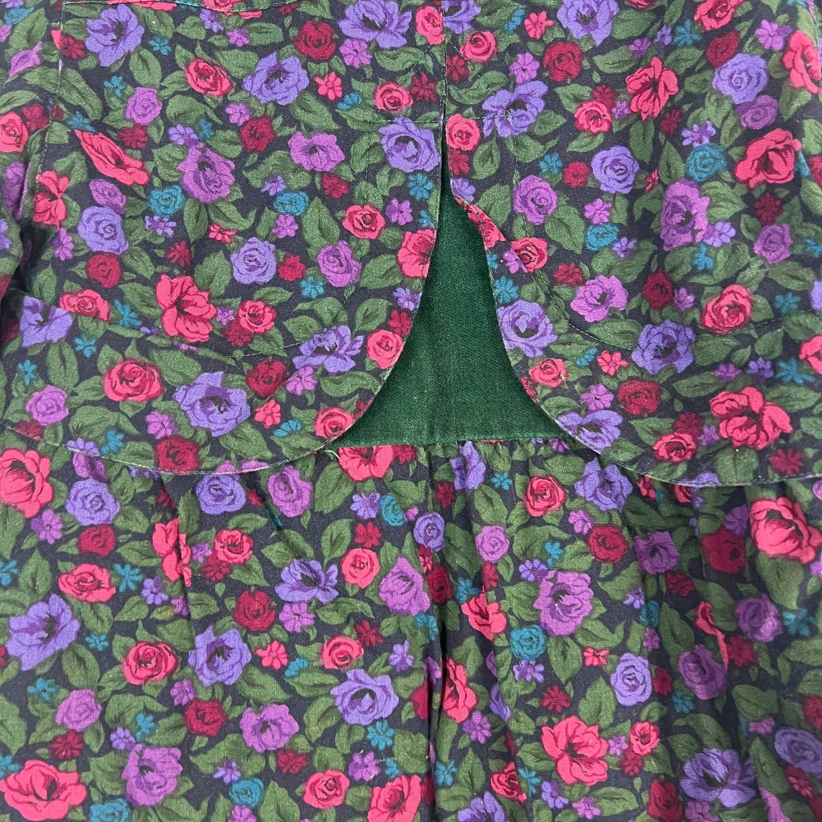 Vintage Floral Green Velvet Dress Coat and Handwarmer Purse Hooded Sz 5 by Rothschild - Image 7