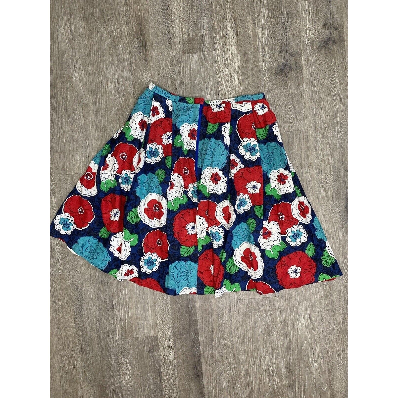 Vintage Floral Pleated Skirt Lined L 70s Full Knee Length - Image 3