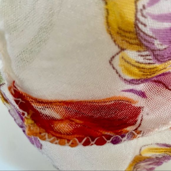 Vintage Floral Square Scarf Tulip Print Rayon Crepe Lightweight - Image 6