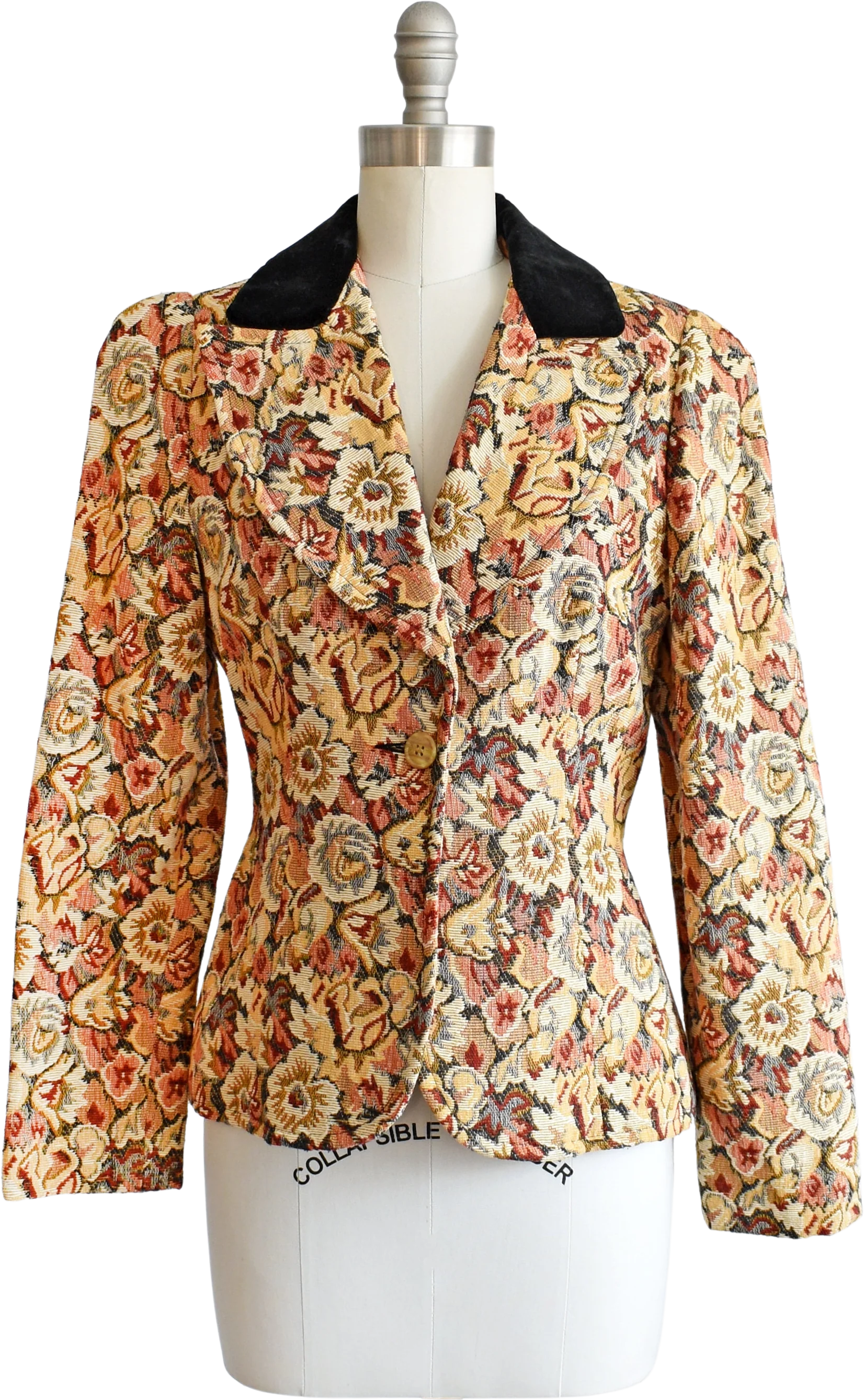 Vintage Floral Tapestry Blazer 80s Autumn Jacket with Velvet Collar Small Medium by John Meyer