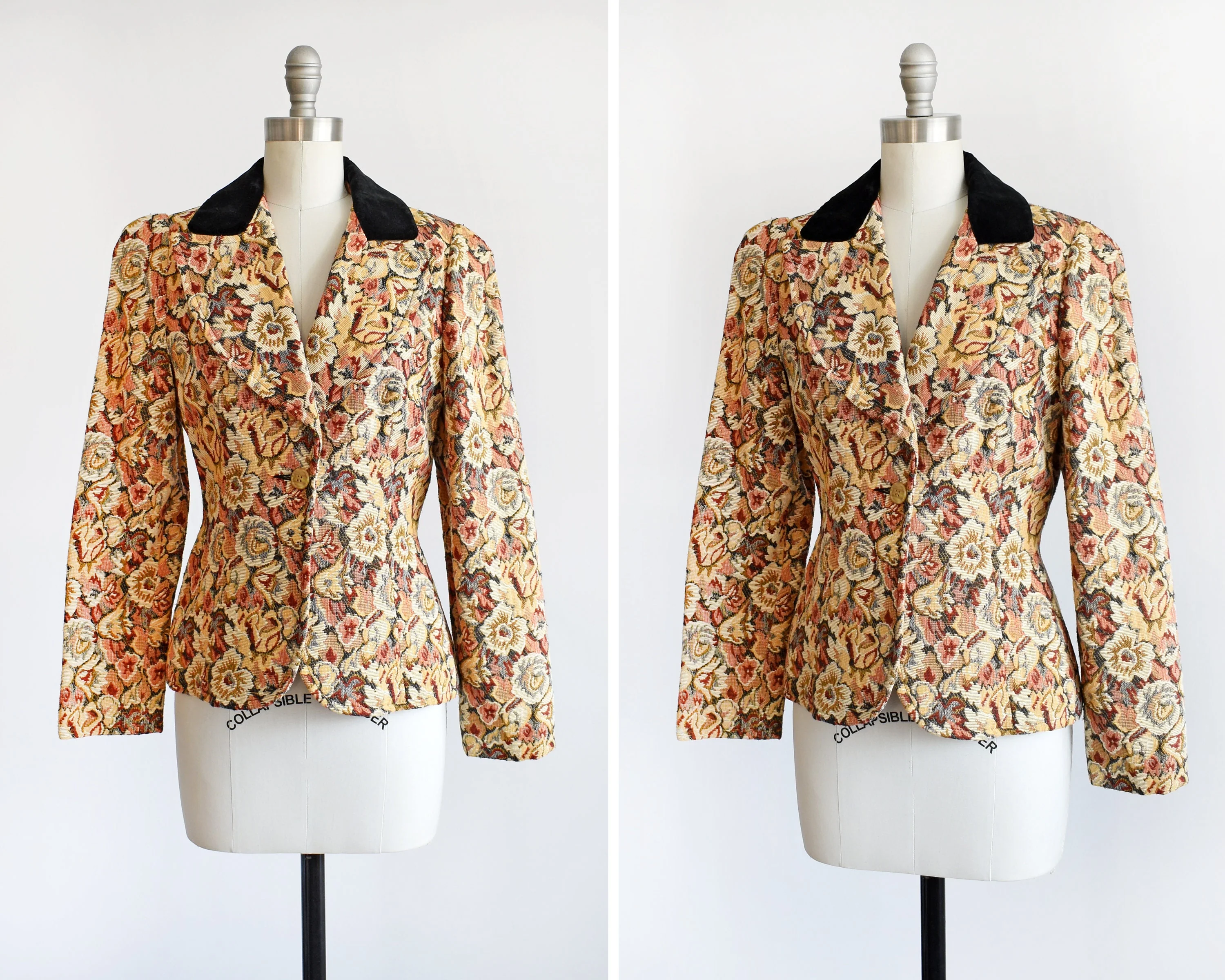 Vintage Floral Tapestry Blazer 80s Autumn Jacket with Velvet Collar Small Medium by John Meyer - Image 2