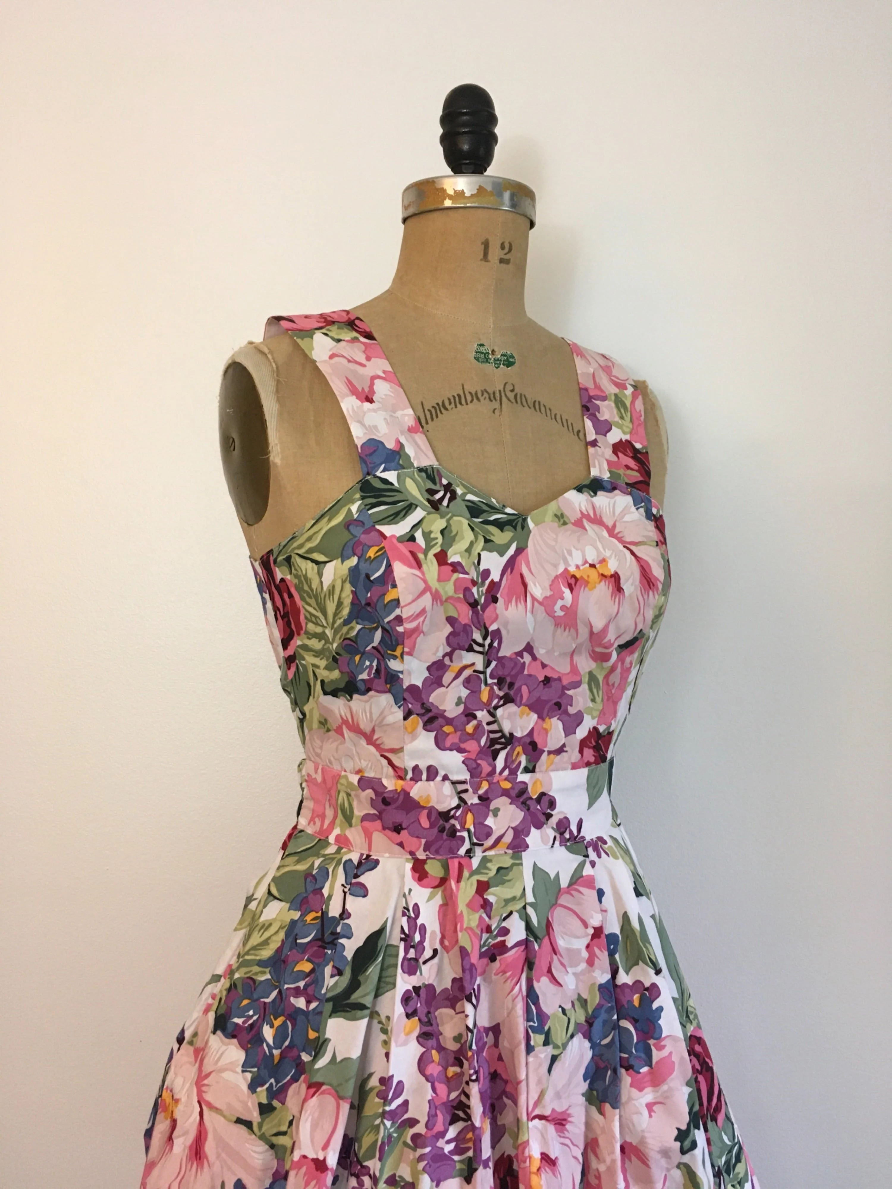 80's Floral Tie Back Mini Sundress by Karin Stevens - Image 3