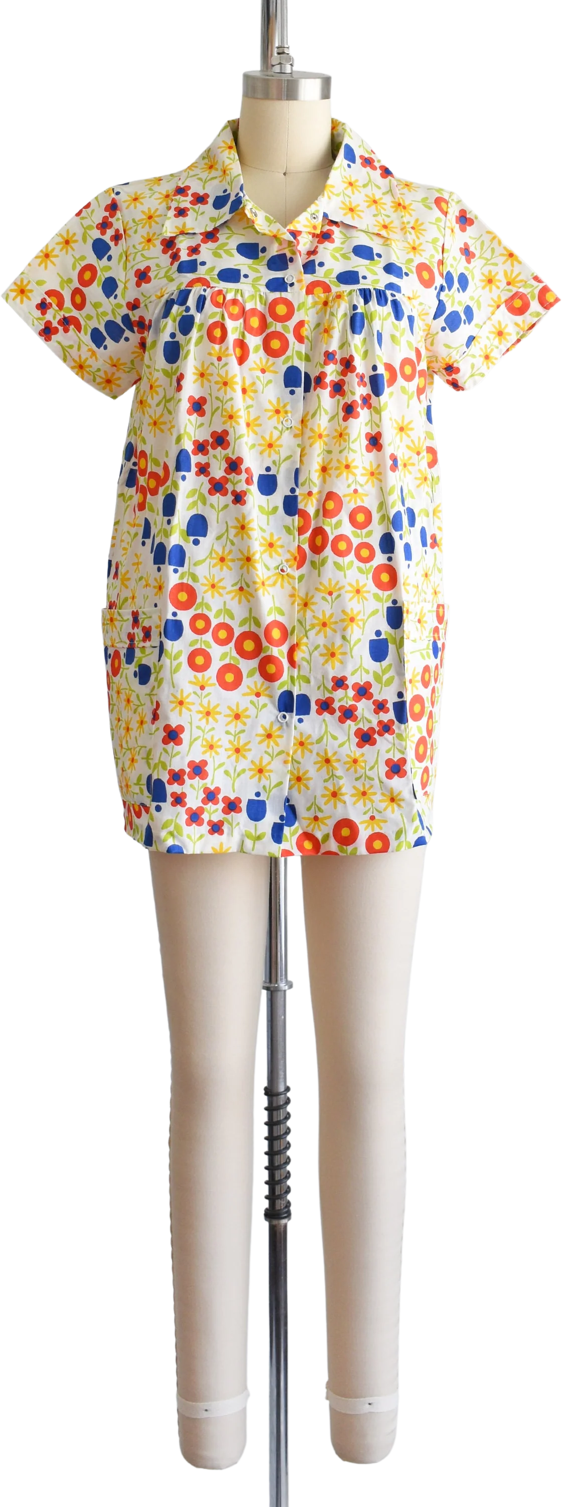 Vintage Flower Power Smock Top 70s Mod Floral Print Tunic Blouse, 70s Loungewear, Medium Large