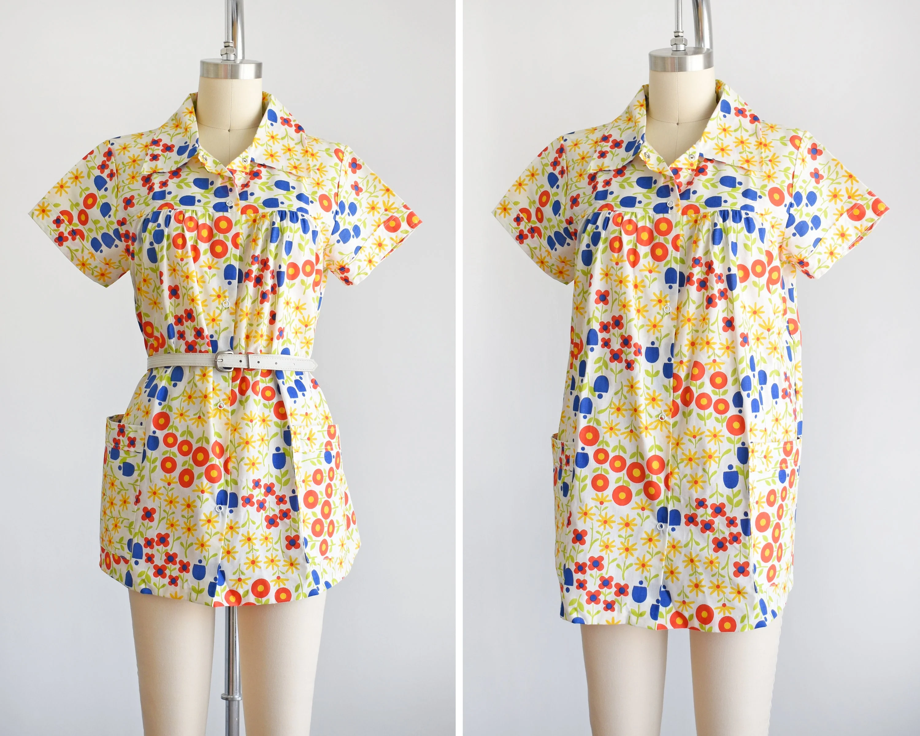 Vintage Flower Power Smock Top 70s Mod Floral Print Tunic Blouse, 70s Loungewear, Medium Large - Image 2