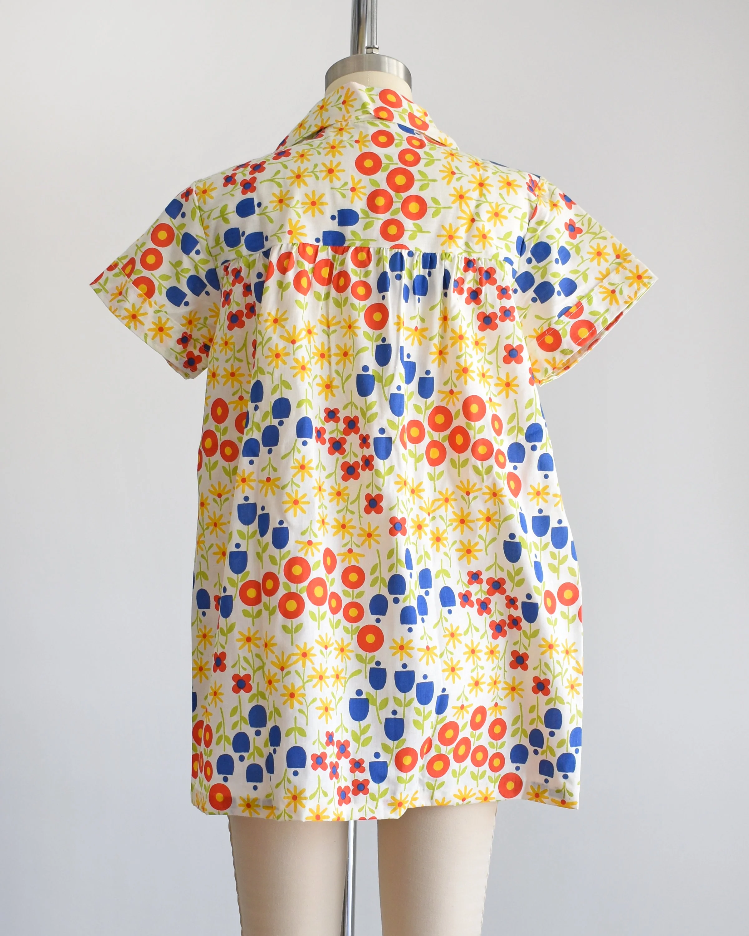 Vintage Flower Power Smock Top 70s Mod Floral Print Tunic Blouse, 70s Loungewear, Medium Large - Image 5