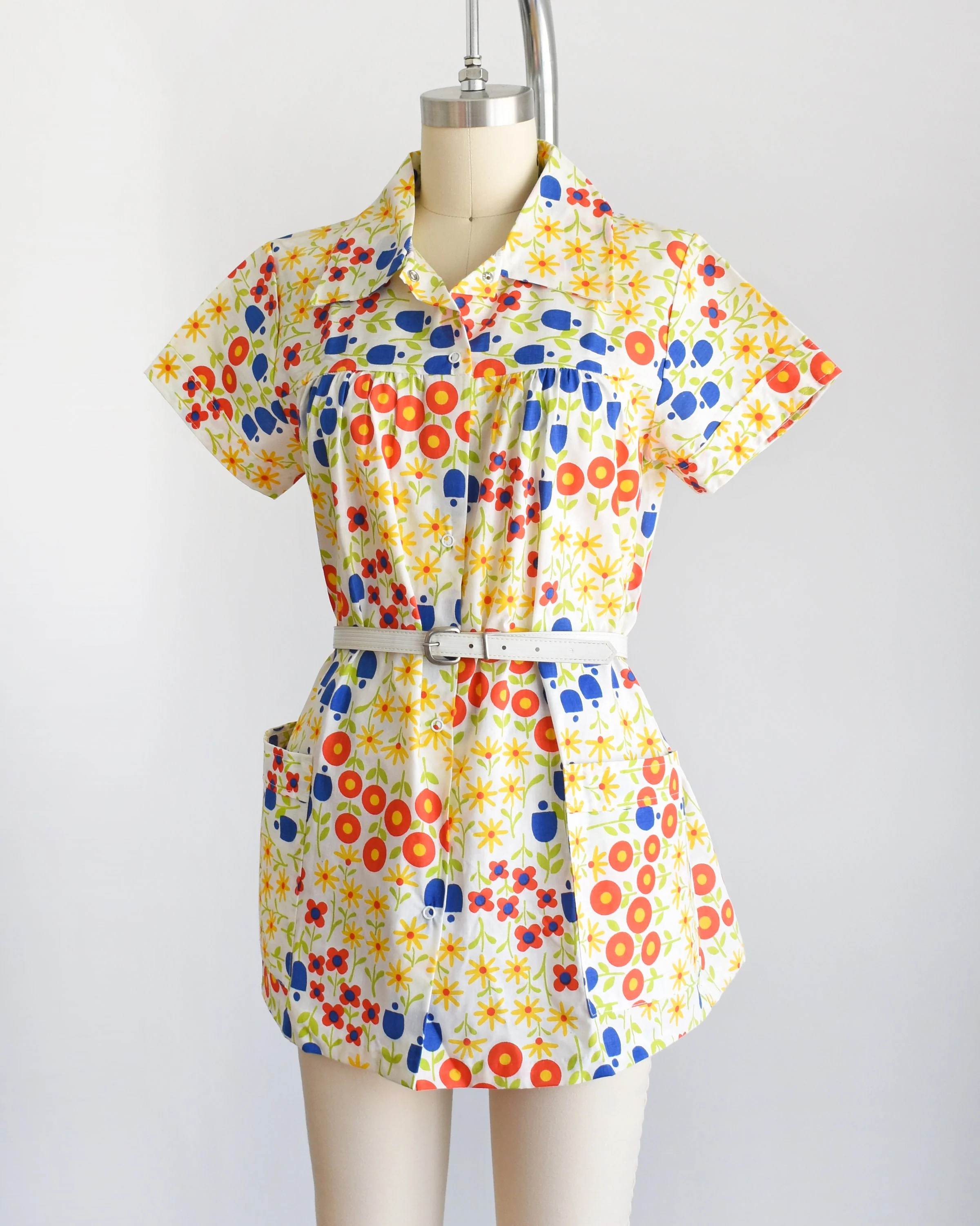 Vintage Flower Power Smock Top 70s Mod Floral Print Tunic Blouse, 70s Loungewear, Medium Large - Image 8