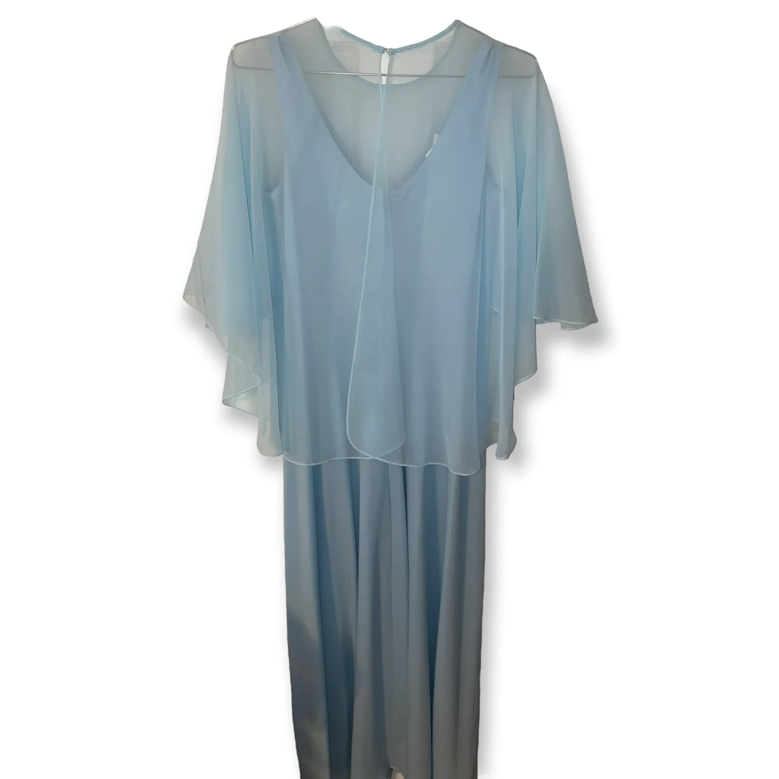 Vintage Flowy Baby Blue Long Dress with Silver Embellishment Cape Sz 12 - Image 2
