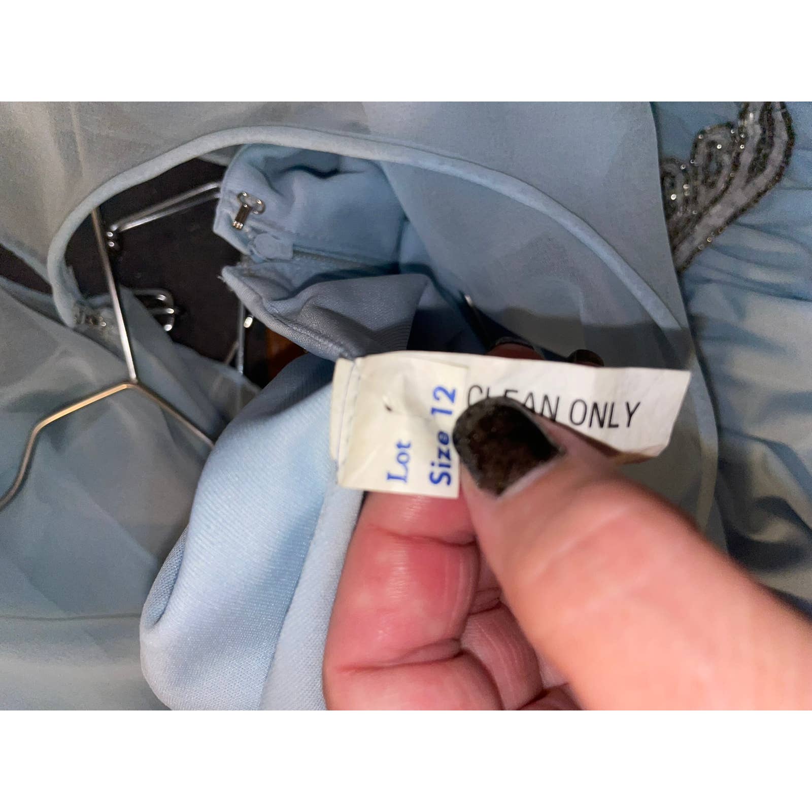 Vintage Flowy Baby Blue Long Dress with Silver Embellishment Cape Sz 12 - Image 5