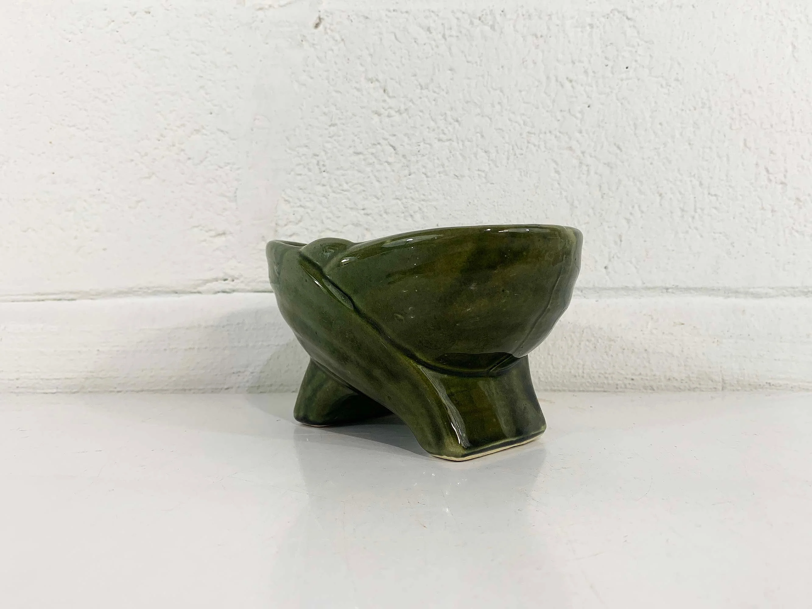 Vintage Forest Green Art Deco Planter Pottery Mid Century Usa Ceramic Mid-Century Geometric Sage 50s - Image 2