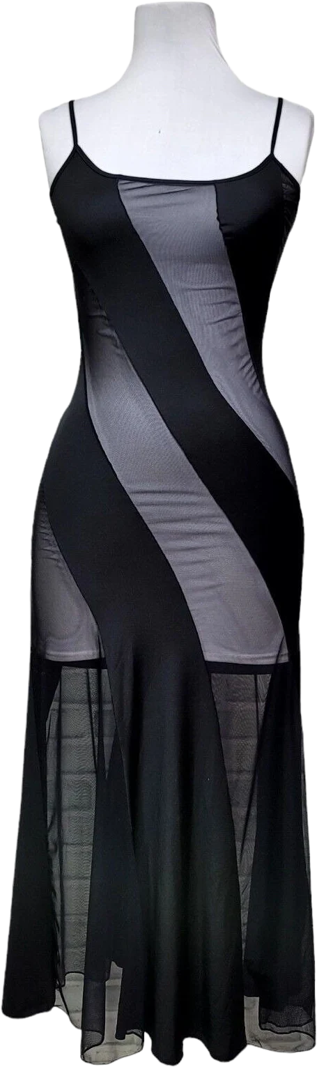 Vintage Fredericks of Hollywood Women's L Black Bias Cut Mesh Swirl Nightgown by Fredericks Of Hollywood