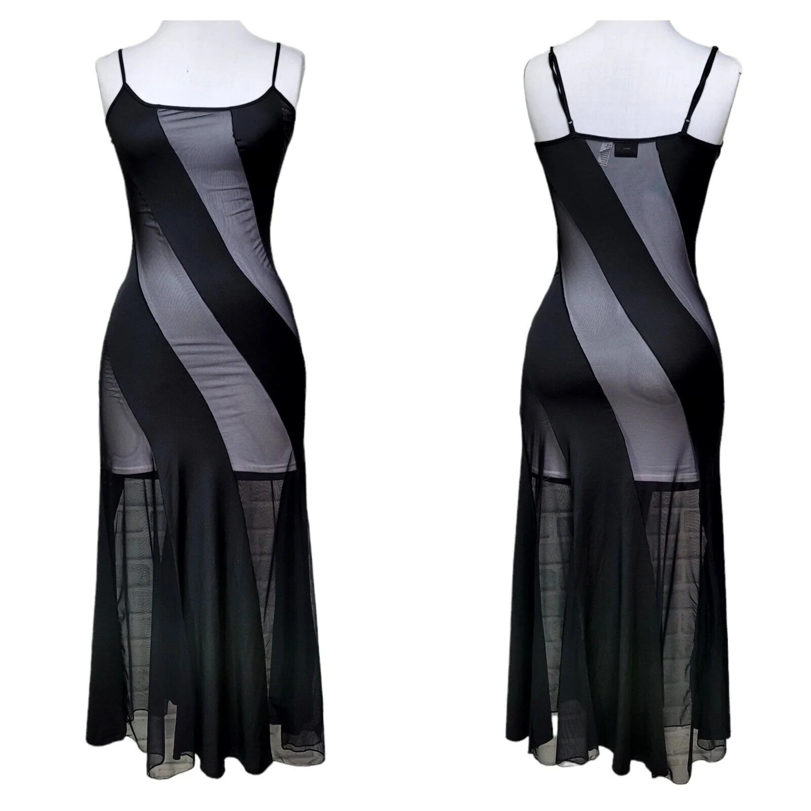 Vintage Fredericks of Hollywood Women's L Black Bias Cut Mesh Swirl Nightgown by Fredericks Of Hollywood - Image 3