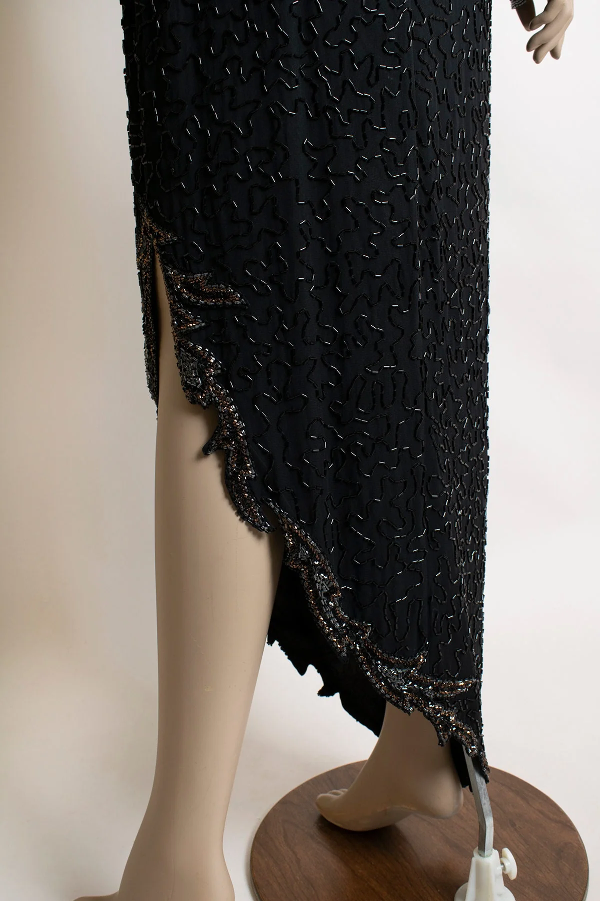 Vintage Fully Beaded Dress - 90s Black Bronze and Silver Silk Asymmetrical Hem Sheer Glam Sequin Evening Gown - A. J. Bari - Medium by A. J. Bari - Image 9