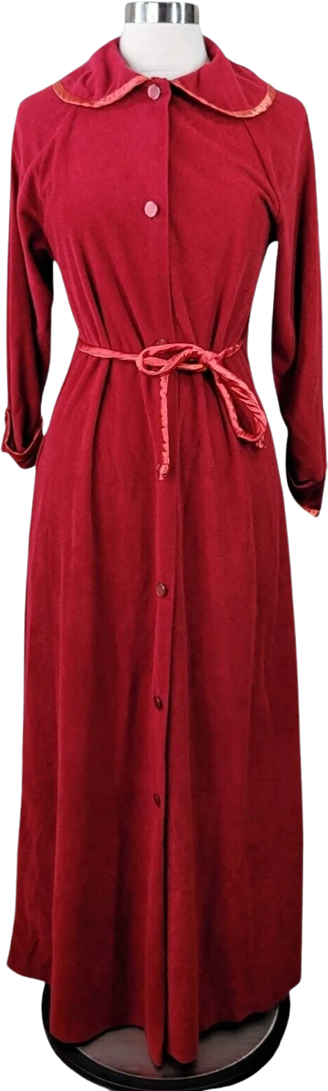 Vintage Fuzzy Fleece Size Small Housecoat Robe Button Up Warm Red Pinup Long by Sears
