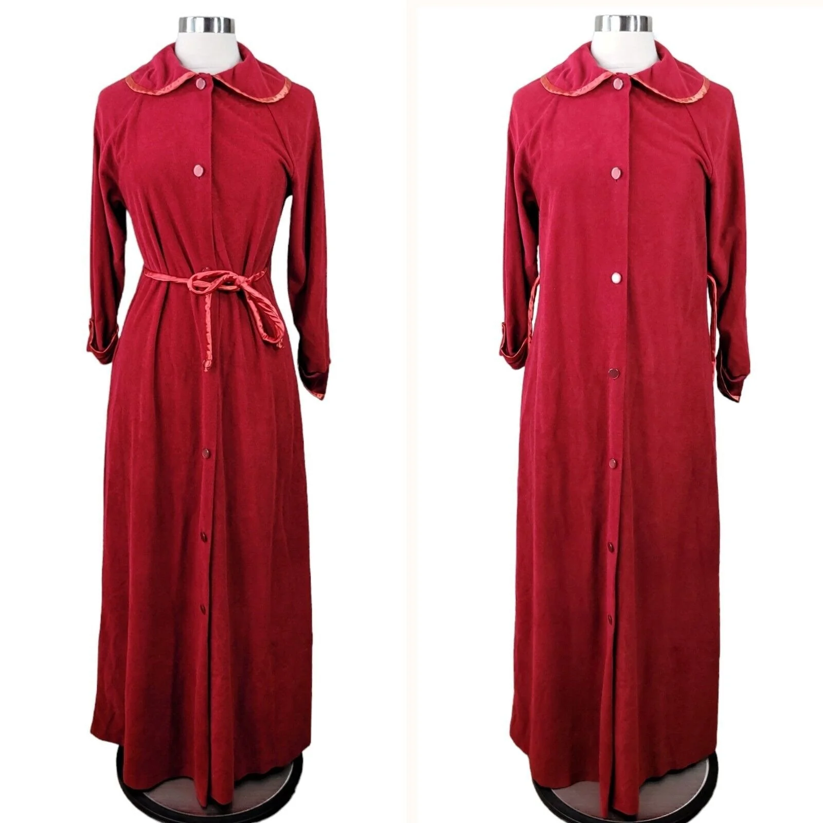 Vintage Fuzzy Fleece Size Small Housecoat Robe Button Up Warm Red Pinup Long by Sears - Image 3