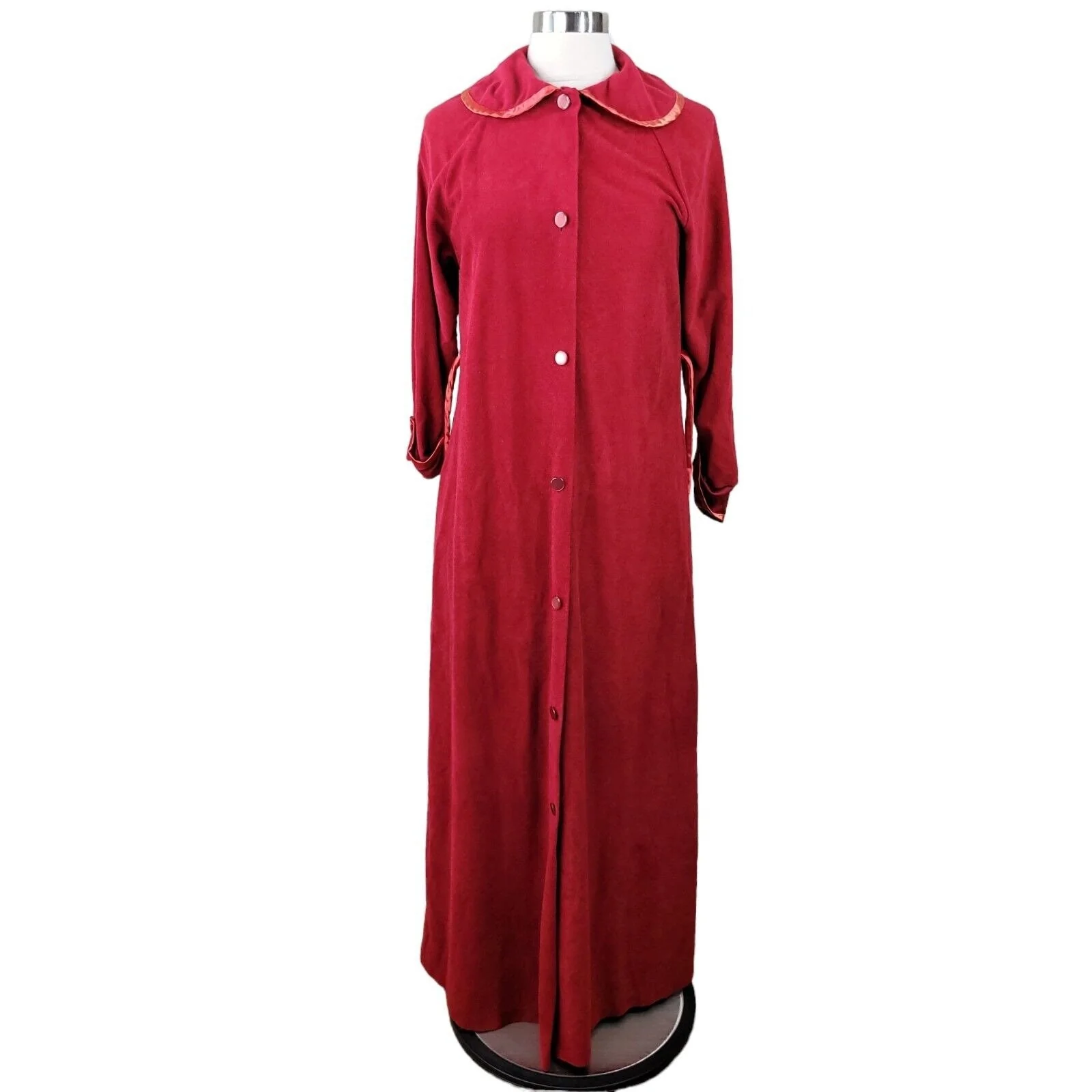Vintage Fuzzy Fleece Size Small Housecoat Robe Button Up Warm Red Pinup Long by Sears - Image 7