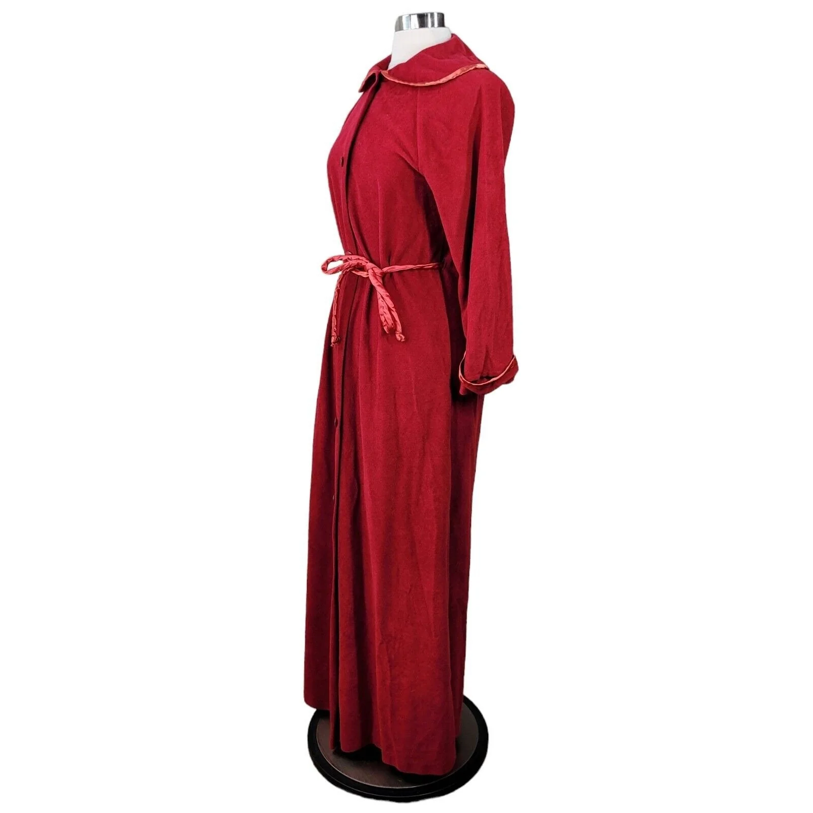 Vintage Fuzzy Fleece Size Small Housecoat Robe Button Up Warm Red Pinup Long by Sears - Image 8