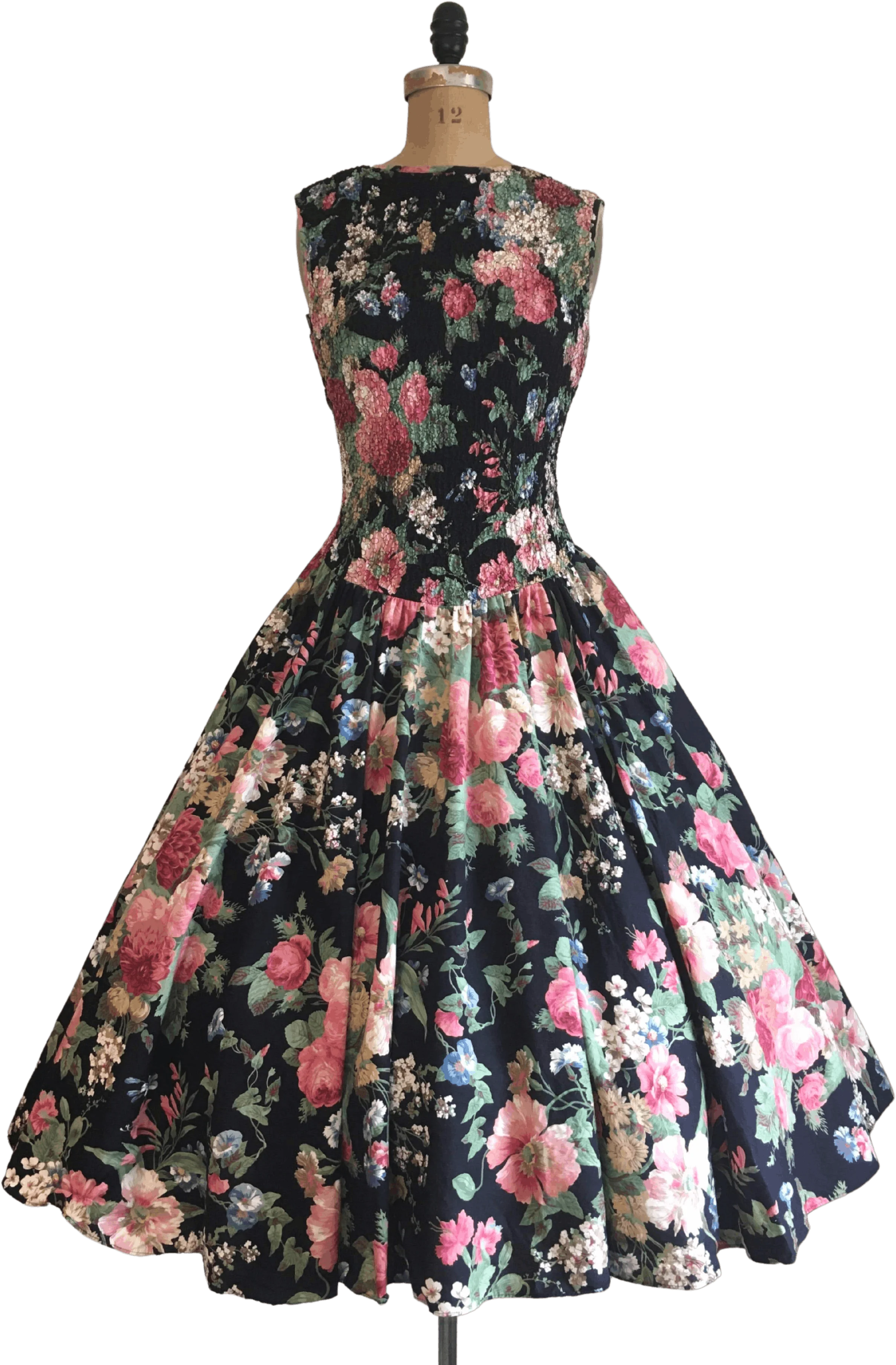 80's Scrunchy Bodice Garden Party Floral Dress by E.D. Michaels