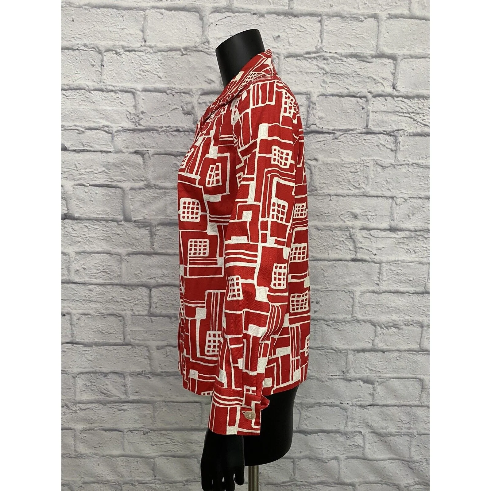 Vintage Geometric Mod 60s Shirt Handmade 60s L Ooak Long Sleeve Disco Big Collar - Image 4