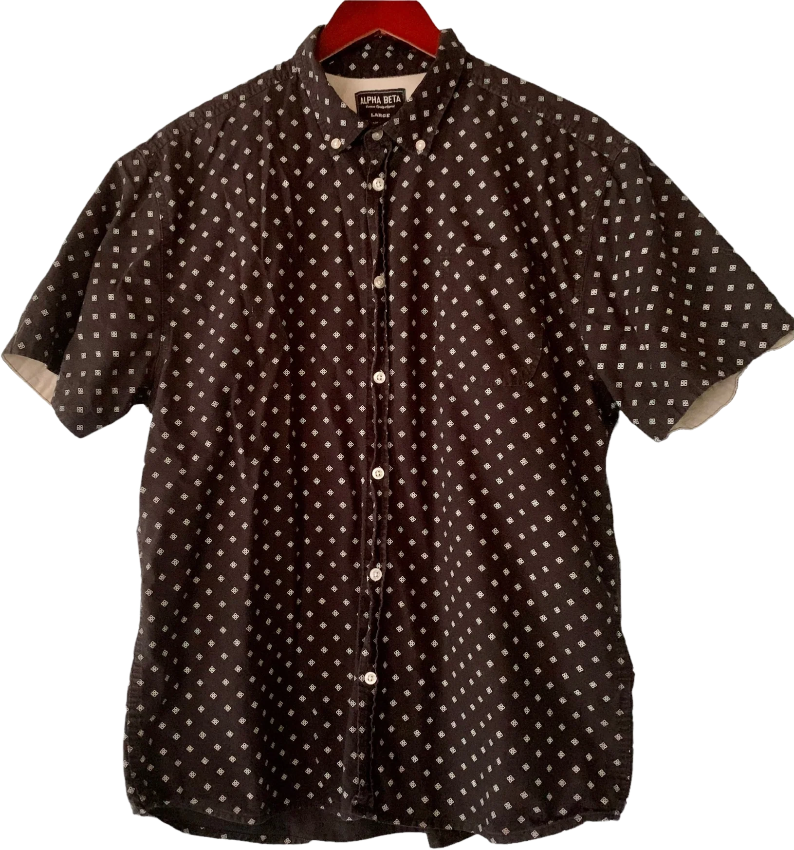 Vintage Geometric Print Button Down Large Alpha Beta 90s Black White Cotton by Alpha Beta