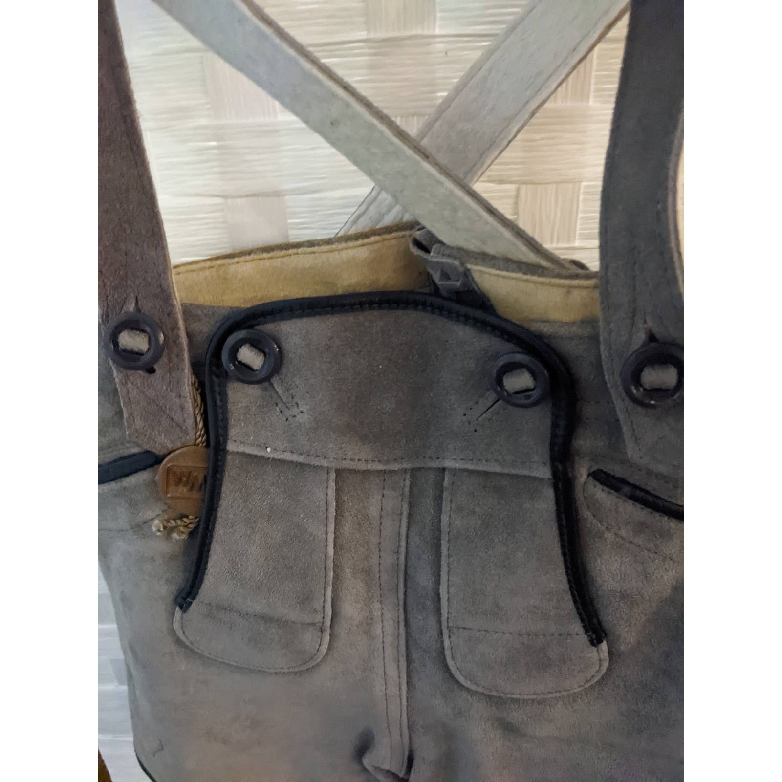 Vintage German Lederhosen Suede Leather Overall Shorts Octoberfest Germany - Image 2
