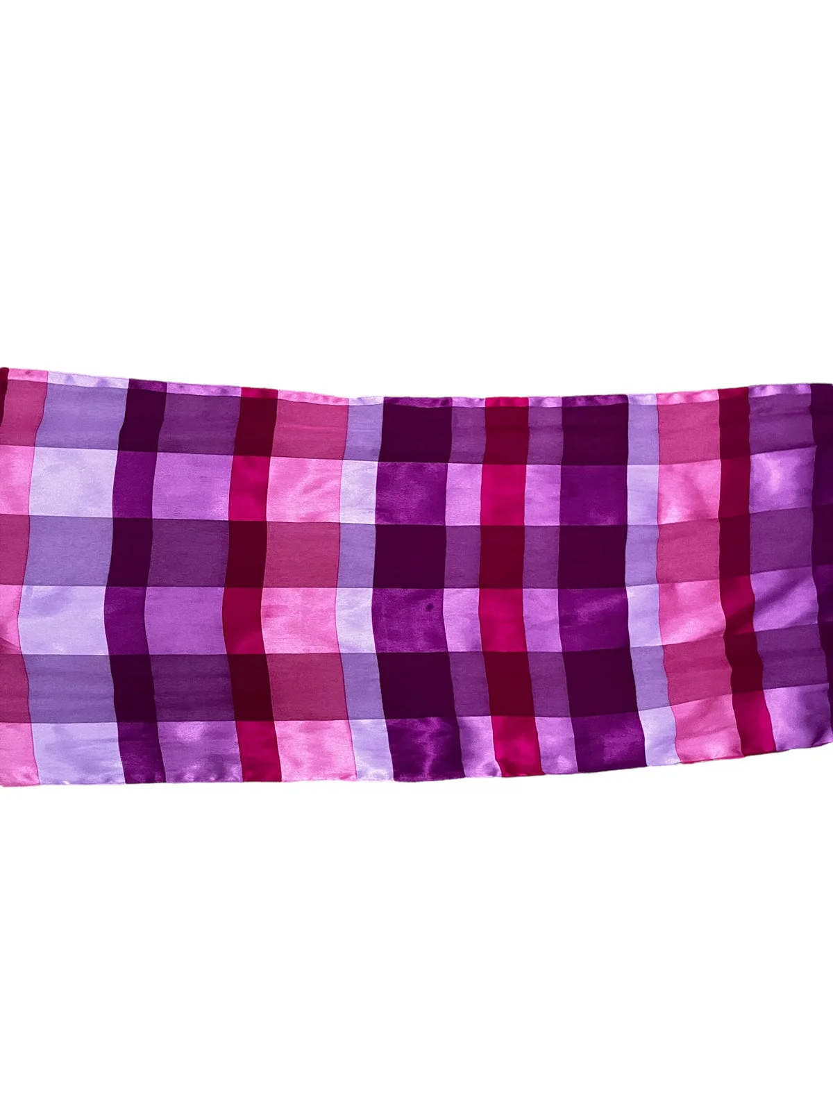 Vintage Gingham Checkered Silk Purple Pink Magenta Head Scarf Rockabilly - Image 3