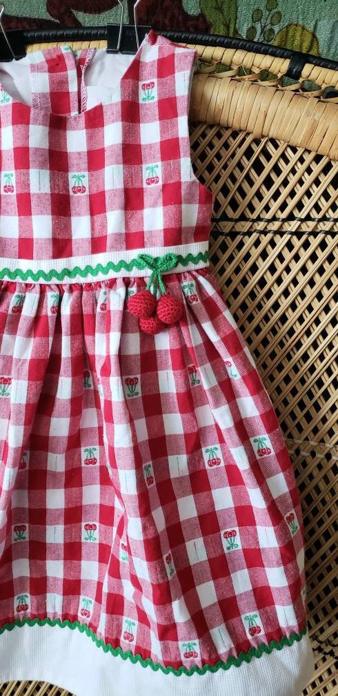 Vintage Girls Cherry Cherries Red Gingham Dress 18m by Sophie Rose - Image 5