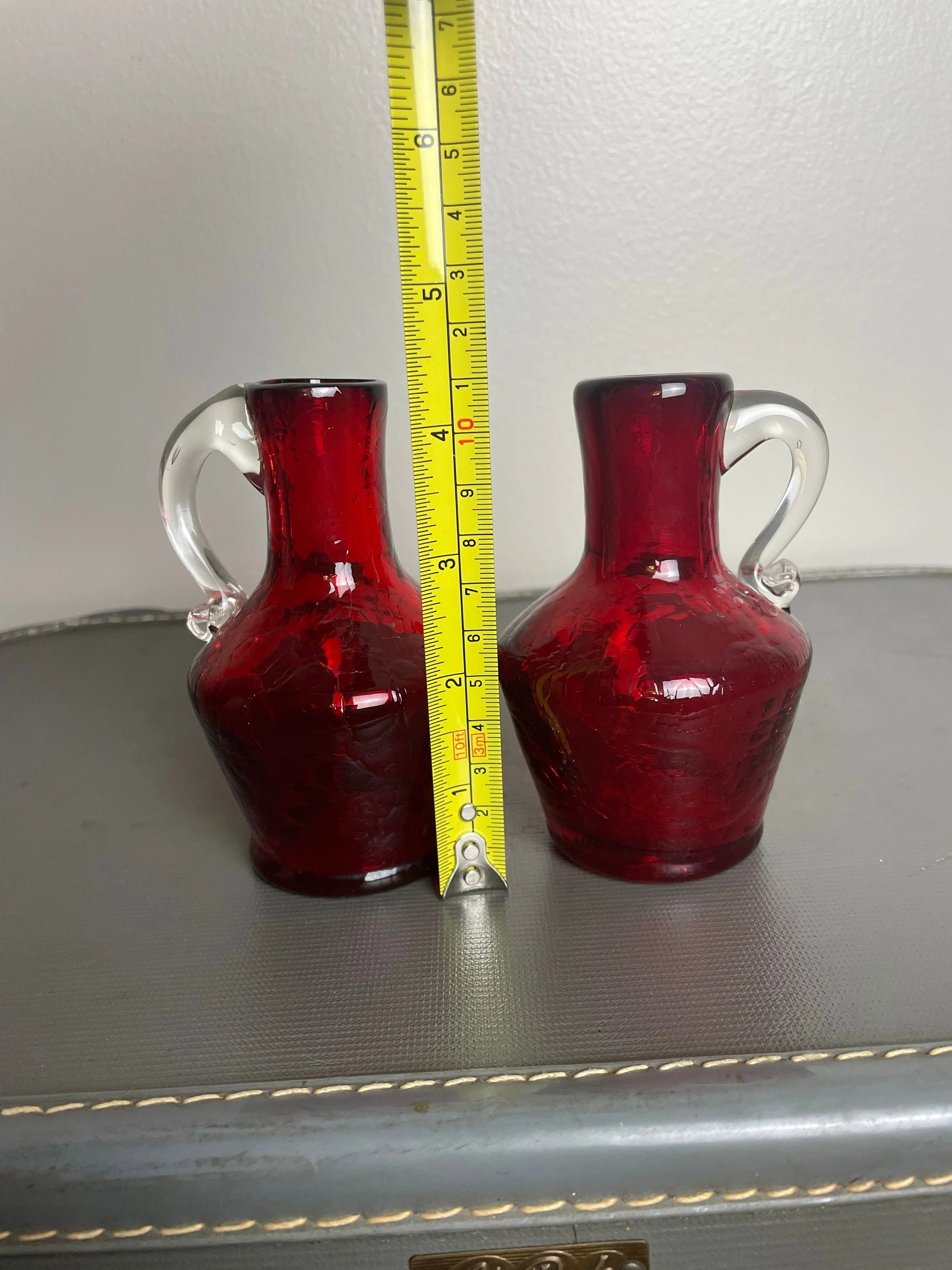 Vintage Glass Dark Red Mini Jugs Bud Vase Set by Fenton - Image 3