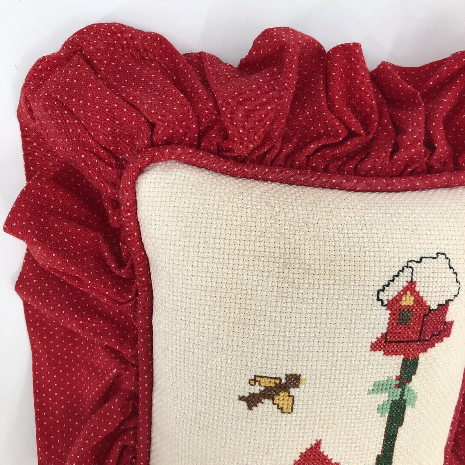 Vintage Gnome Troll Birdfeeder Birdhouse Cross Stitch Country Handmade Pillow - Image 5