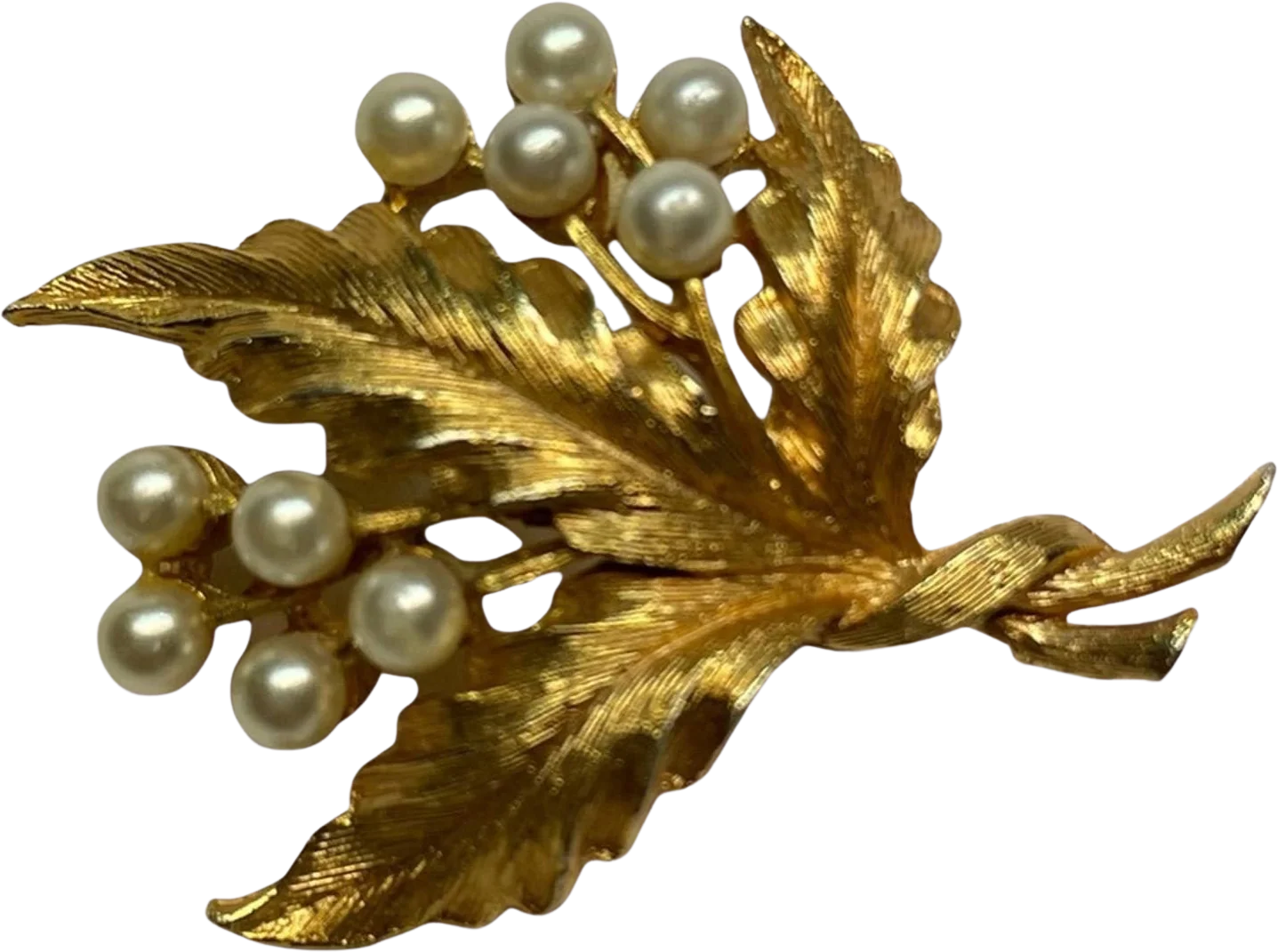 Vintage Gold Brooch Pin Pearls