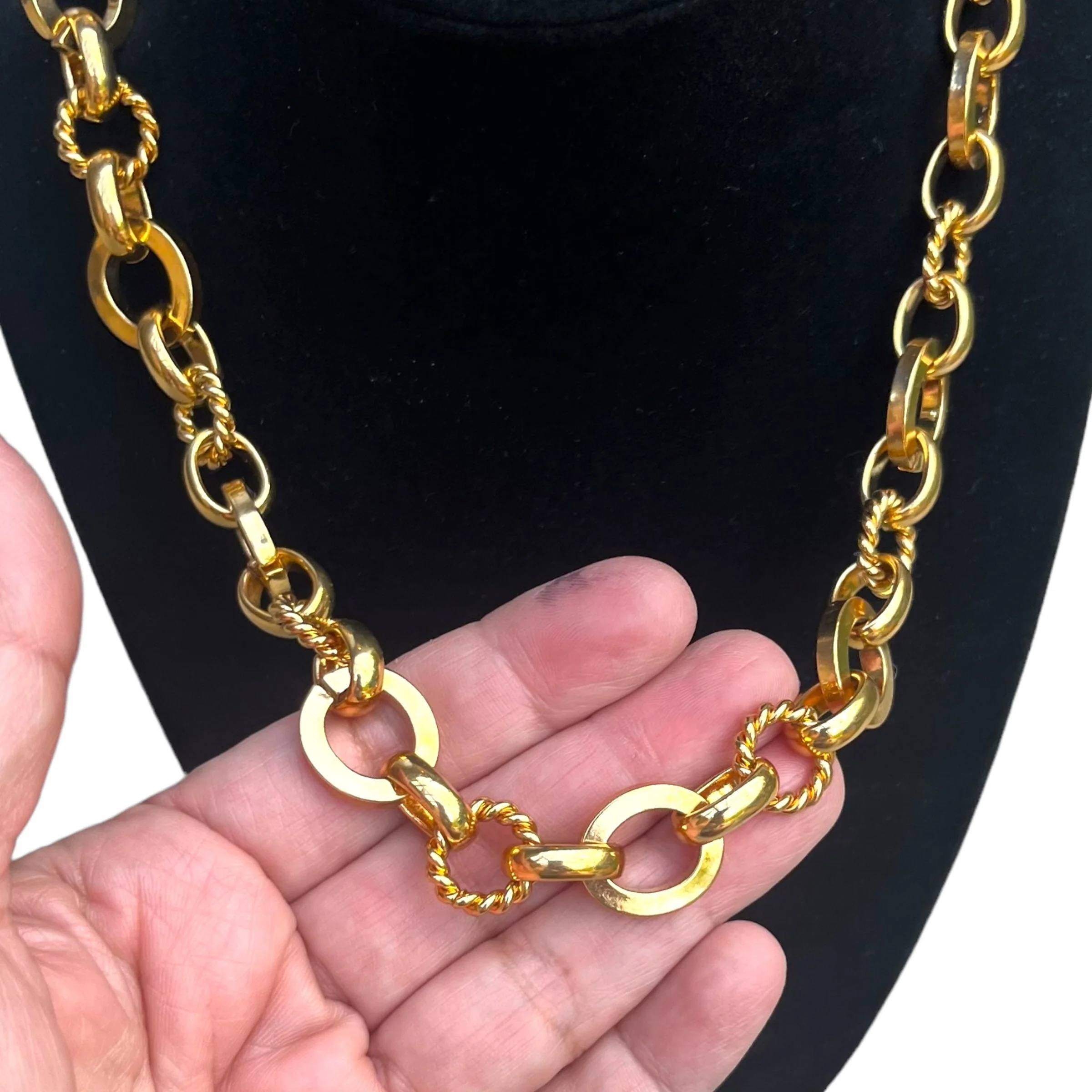 Vintage Gold Chain Necklace 80s 90s Chunky Polished Rope Textured Link Runway Couture - Image 2