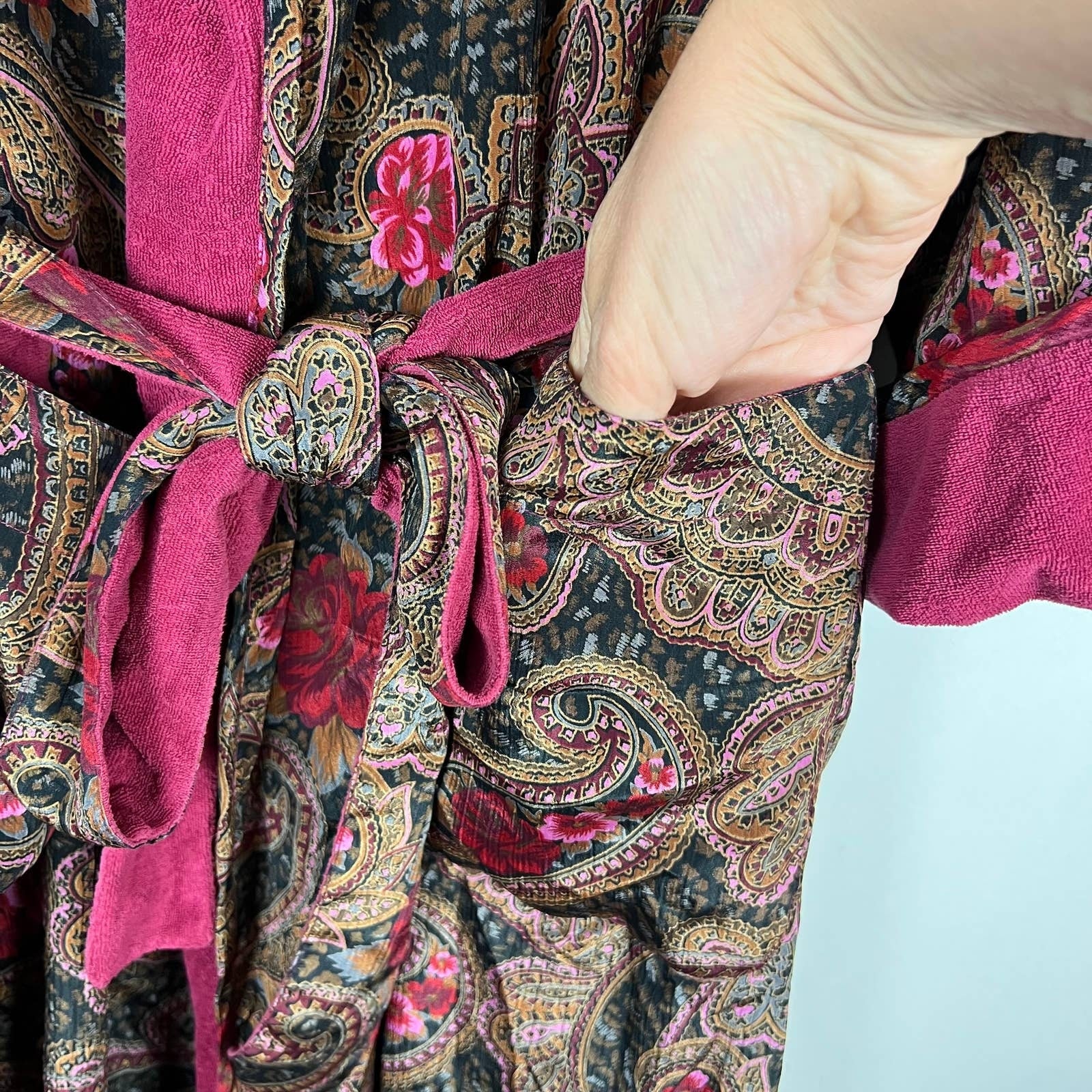 Vintage Gold Label Paisley Terrycloth Lined Robe Tie Belt Os by Victoria's Secret - Image 6