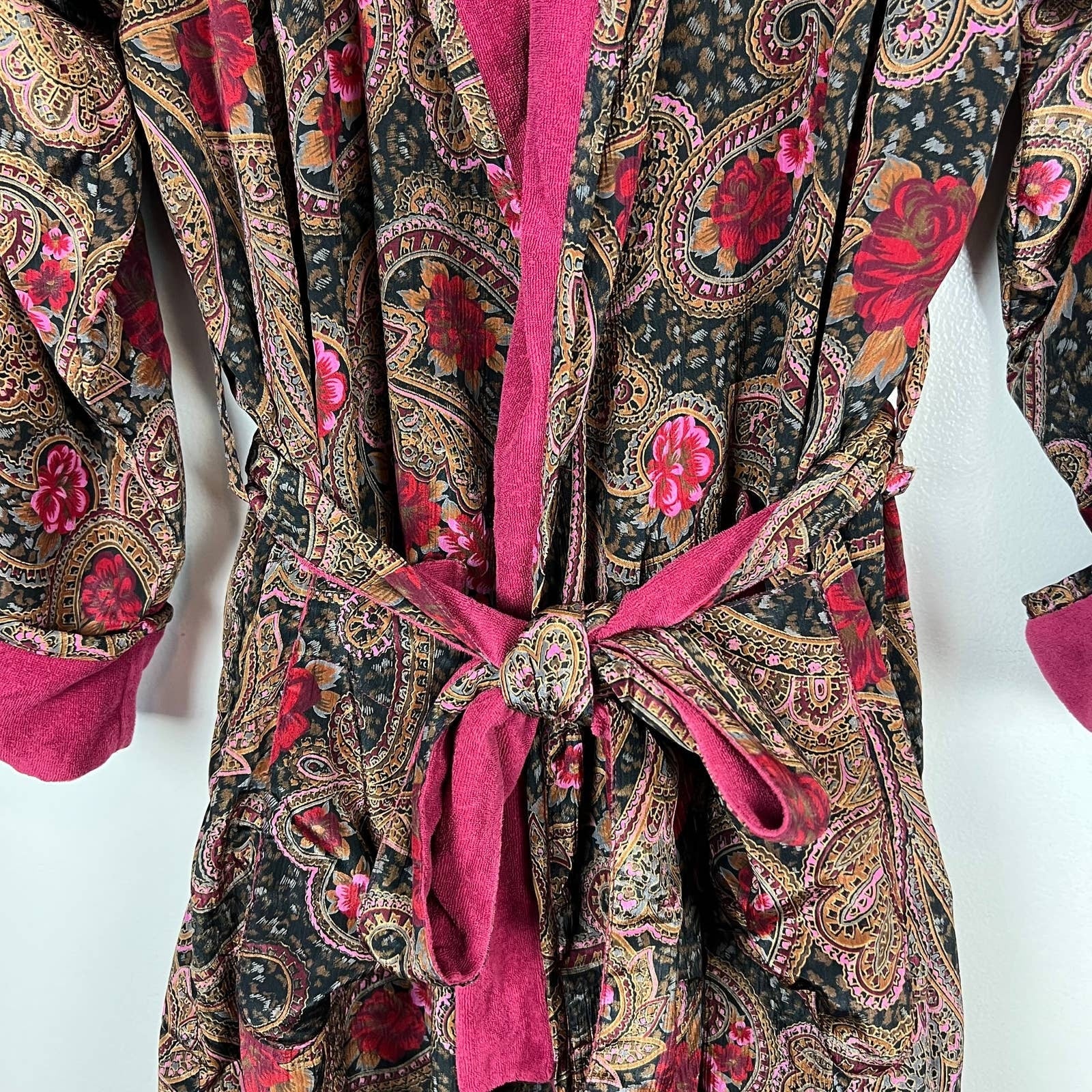 Vintage Gold Label Paisley Terrycloth Lined Robe Tie Belt Os by Victoria's Secret - Image 7