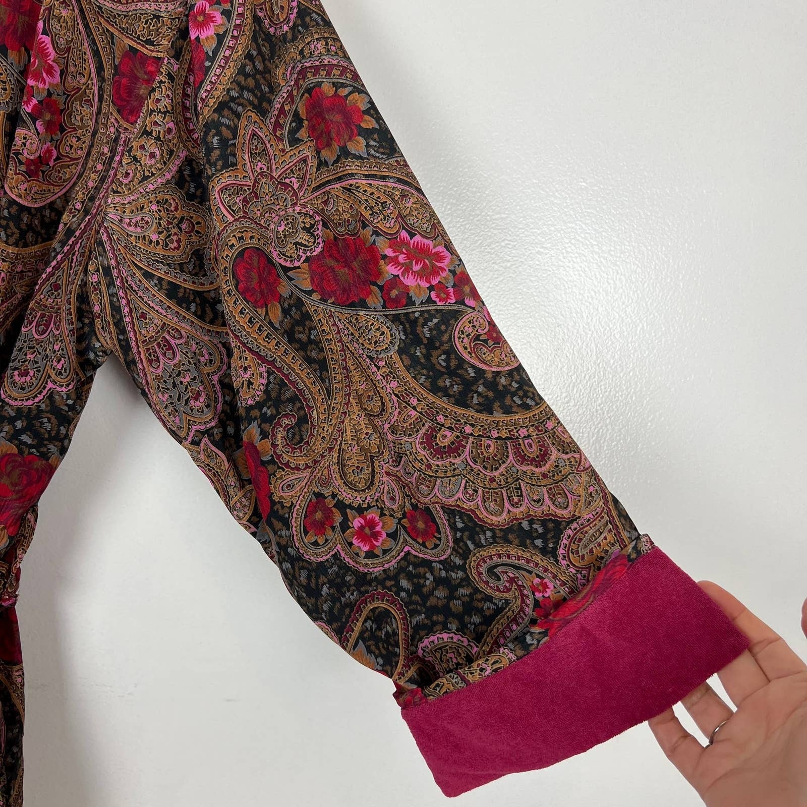 Vintage Gold Label Paisley Terrycloth Lined Robe Tie Belt Os by Victoria's Secret - Image 8