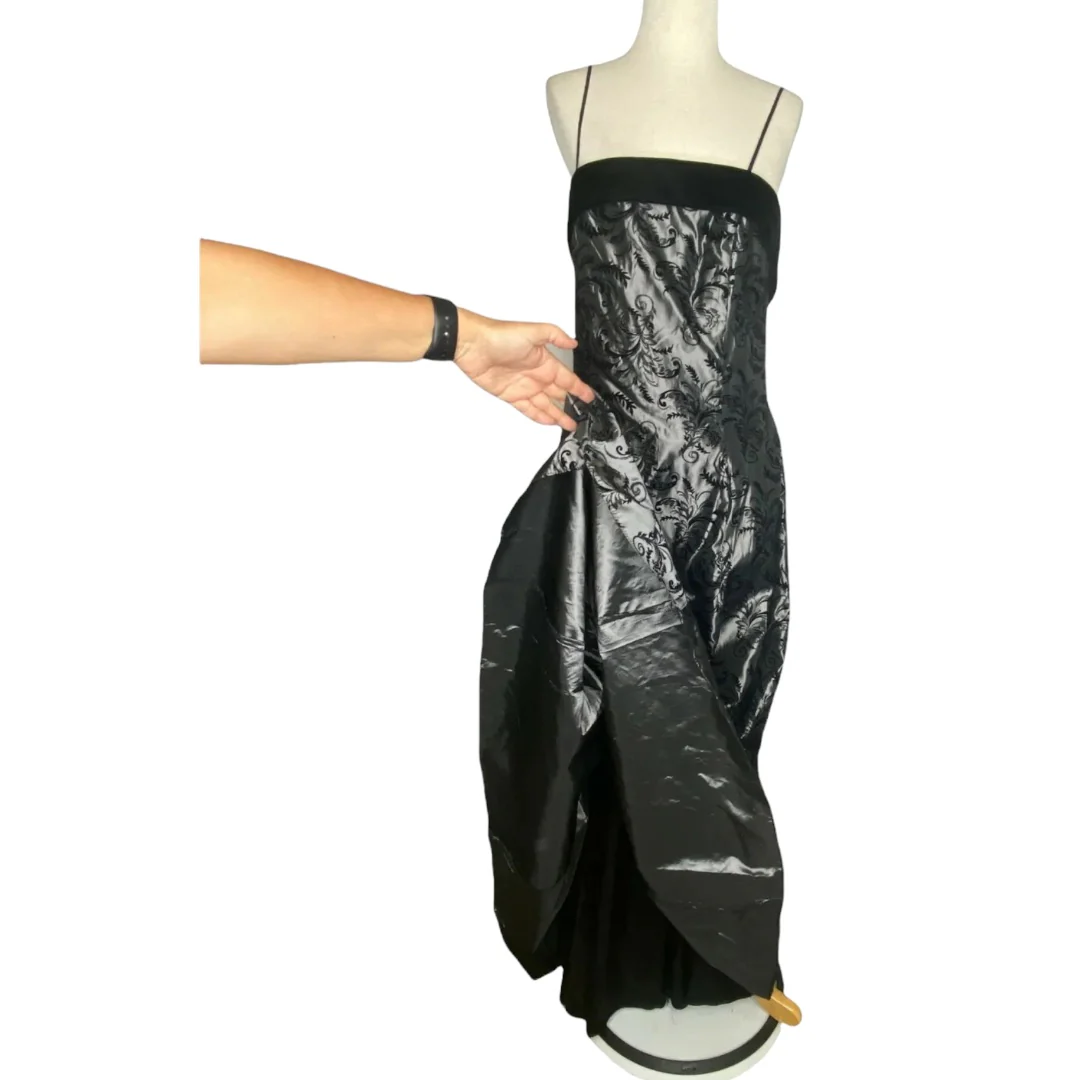 Vintage Gown Jacquard Spaghetti Straps 80s Sz 15 by Dave & Johnny - Image 2