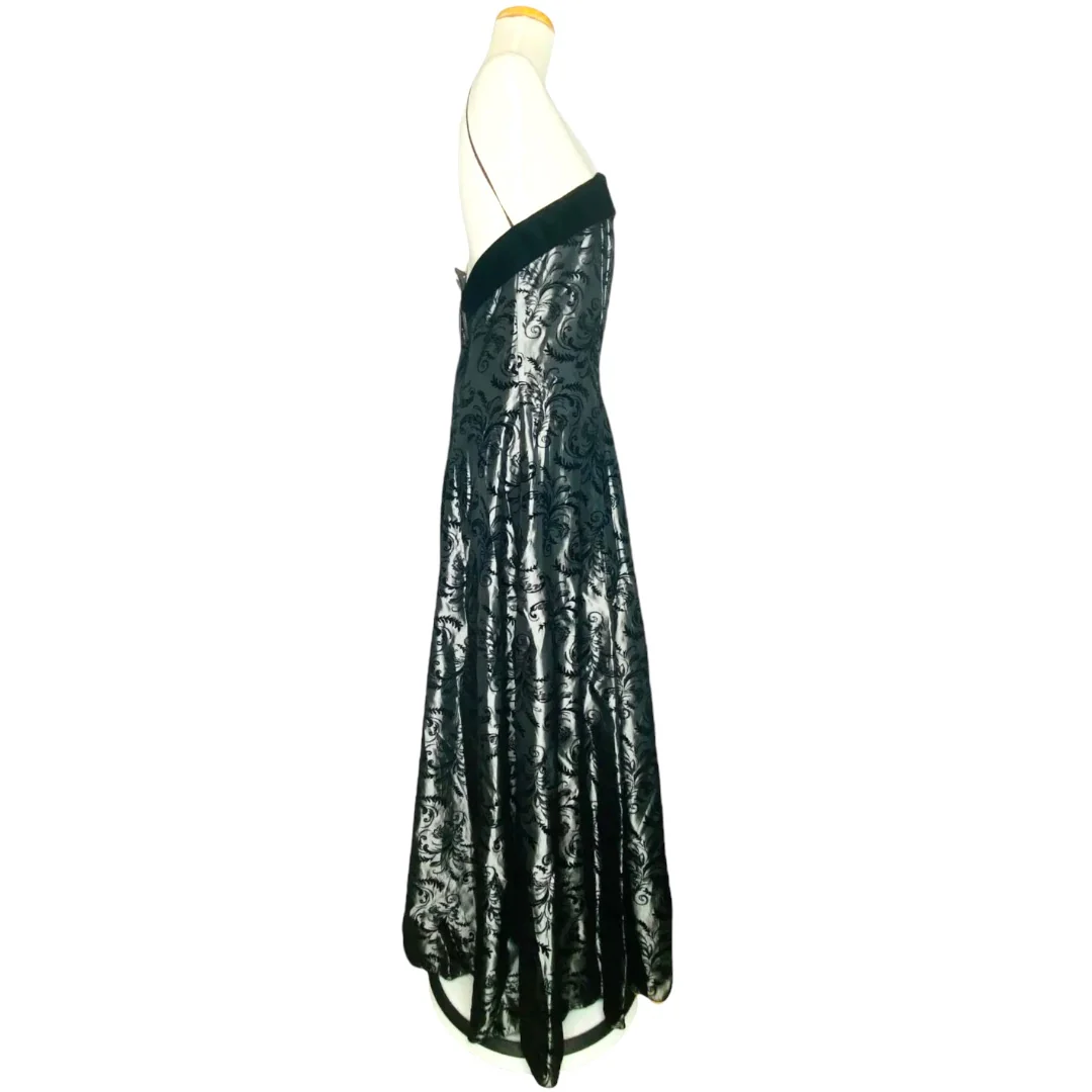 Vintage Gown Jacquard Spaghetti Straps 80s Sz 15 by Dave & Johnny - Image 3