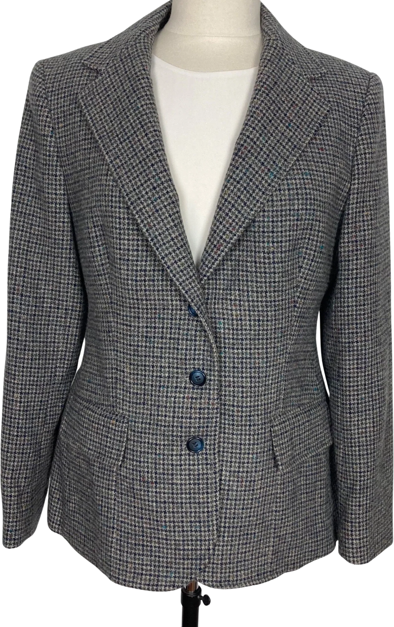 Vintage Gray Blue Plaid Wool Blazer Womens 14 Lined Jacket by Austin Hill