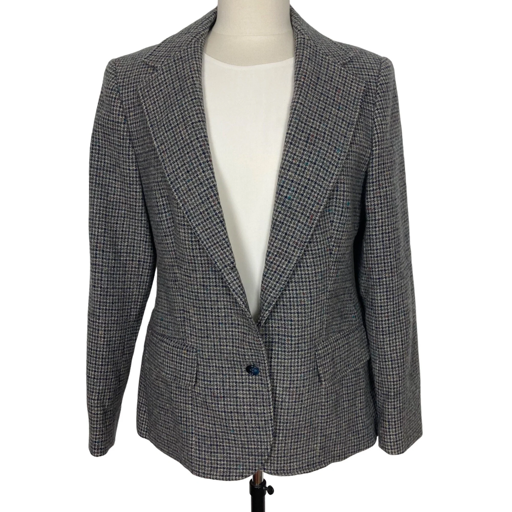 Vintage Gray Blue Plaid Wool Blazer Womens 14 Lined Jacket by Austin Hill - Image 10