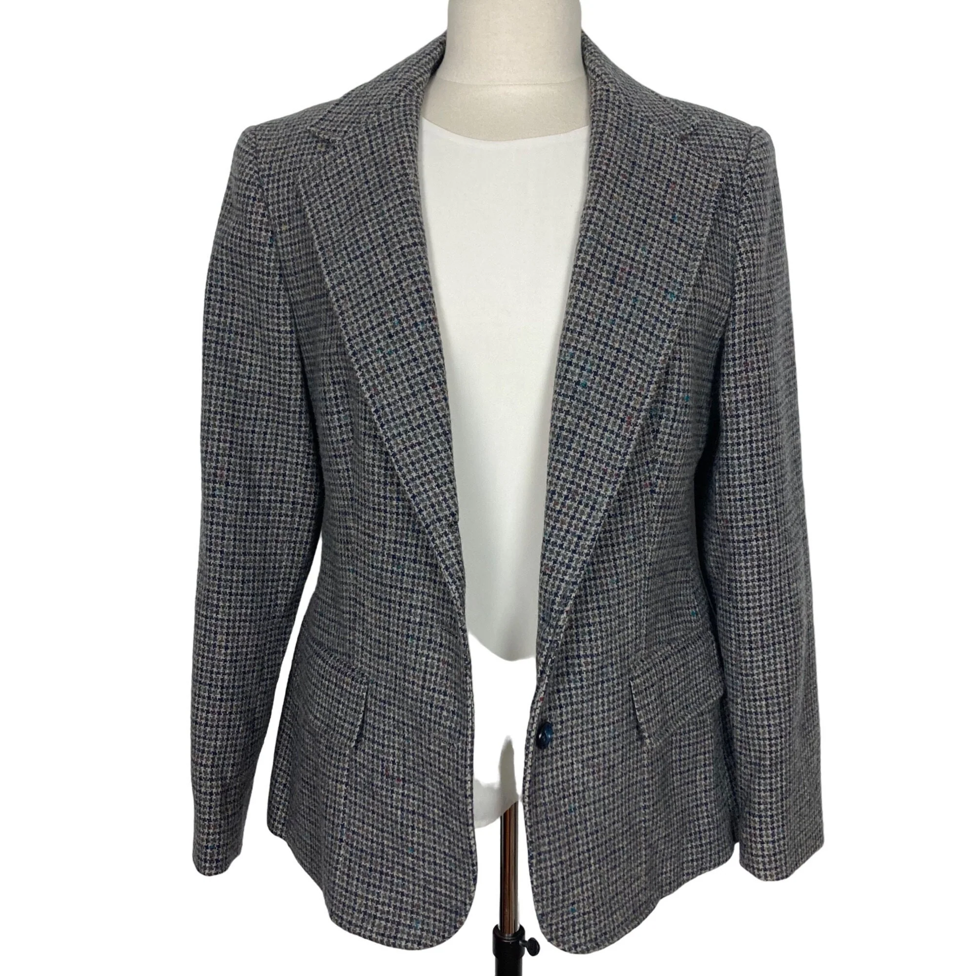 Vintage Gray Blue Plaid Wool Blazer Womens 14 Lined Jacket by Austin Hill - Image 4