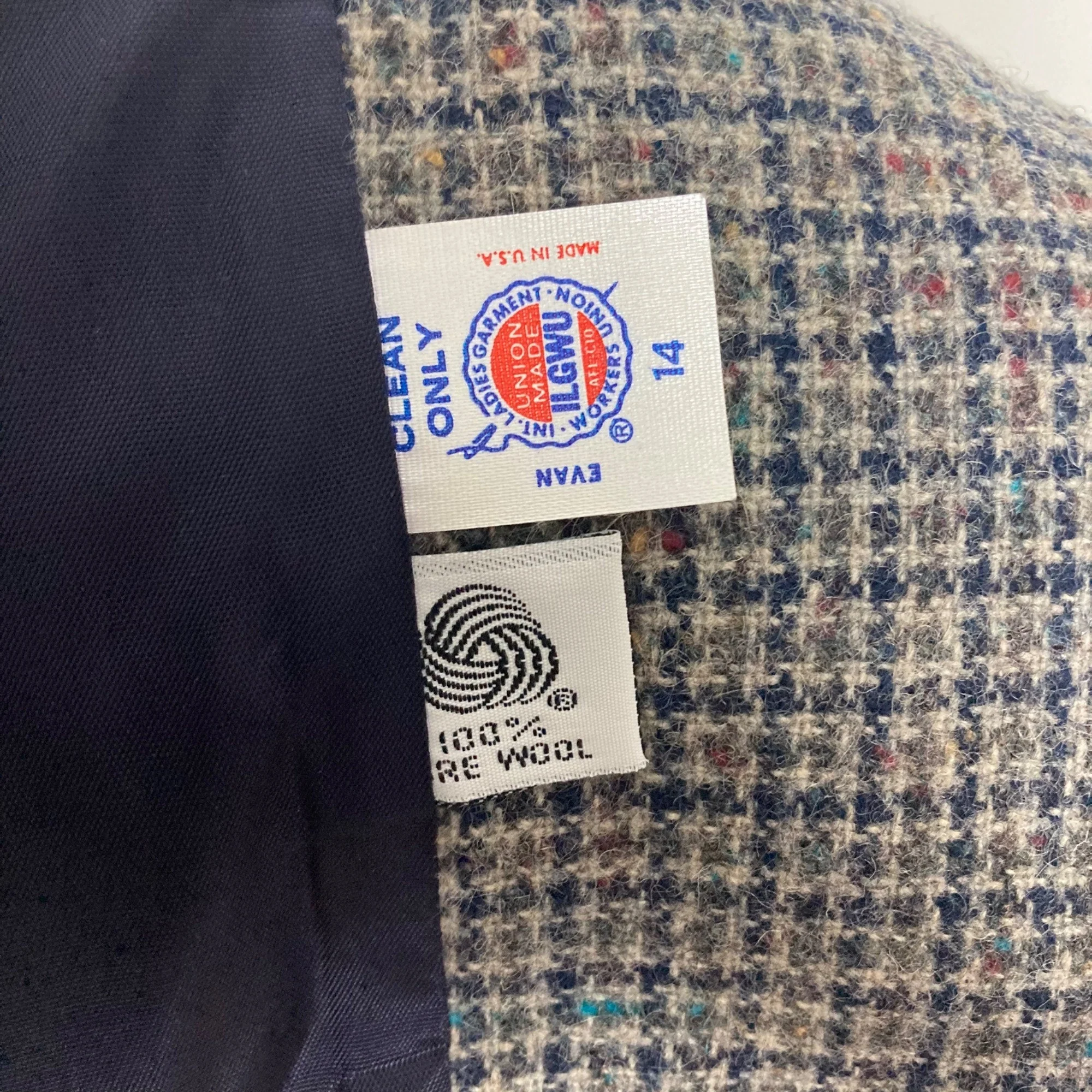 Vintage Gray Blue Plaid Wool Blazer Womens 14 Lined Jacket by Austin Hill - Image 6